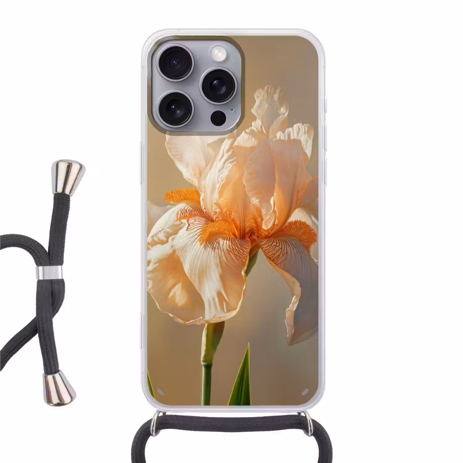 Close up - Oranje - Iris Hoesje iPhone 16 Pro Max met koord klein -3d