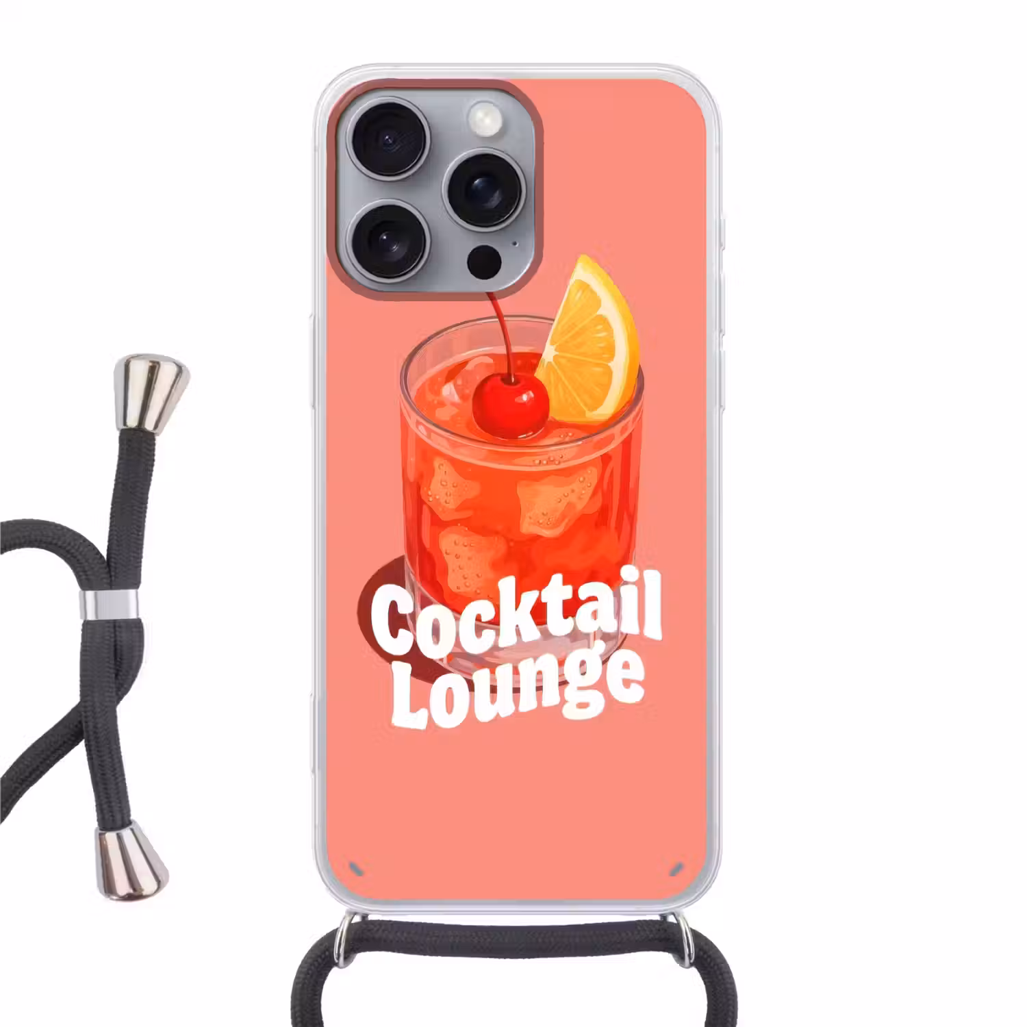 Cocktail Lounge - Glas - Koraal Hoesje iPhone 16 Pro Max met koord klein -3d