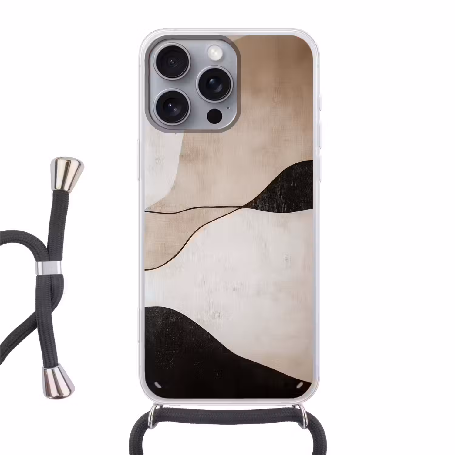Contourlijnen - Abstracte landschap Hoesje iPhone 16 Pro Max met koord klein -3d