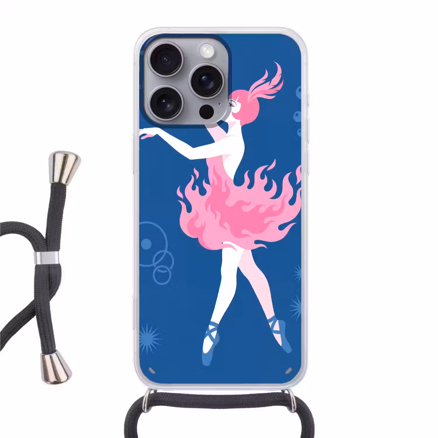 Danseres - Vlammenrok - Abstract - Roze - Blauw Hoesje iPhone 16 Pro Max met koord klein -3d