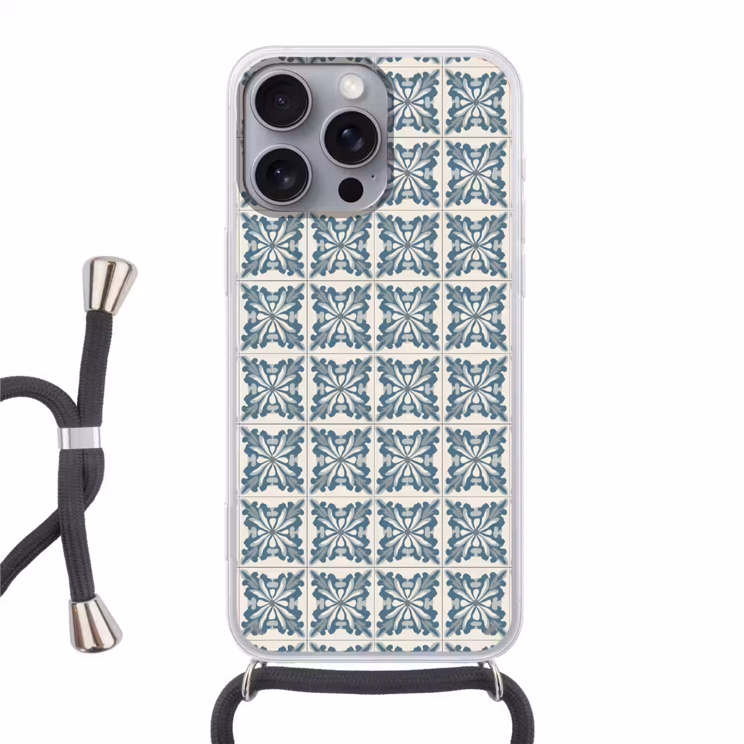 Dessin - Tegel - Blauw Hoesje iPhone 16 Pro Max met koord klein 804 -3d