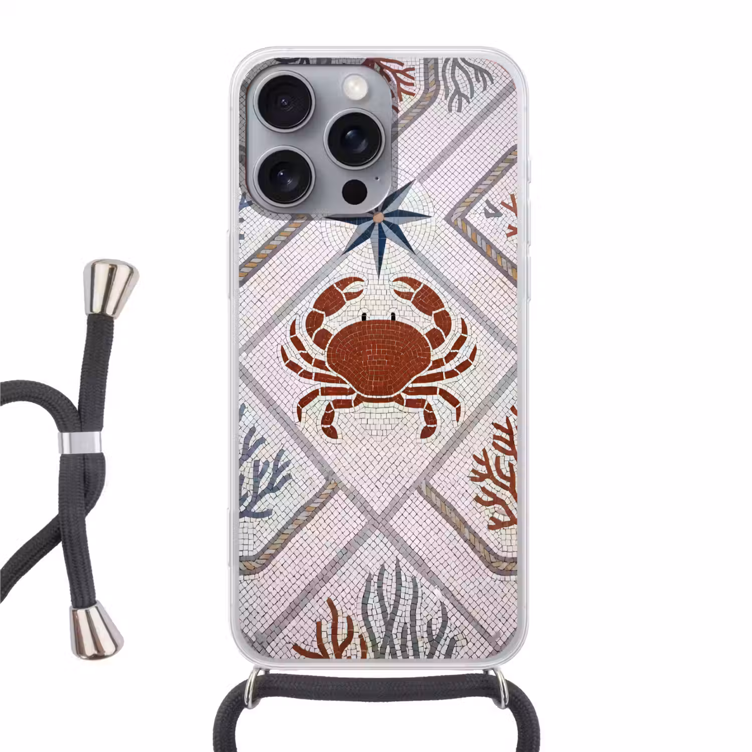 Dier - Mozaïek - Zee - Klassiek - Bruin Hoesje iPhone 16 Pro Max met koord klein -3d