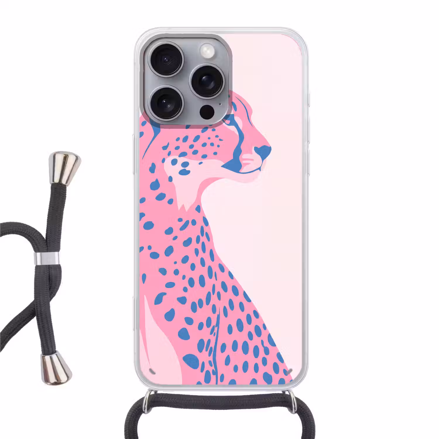 Dieren - Profiel - Abstract - Roze - Blauw Hoesje iPhone 16 Pro Max met koord klein -3d