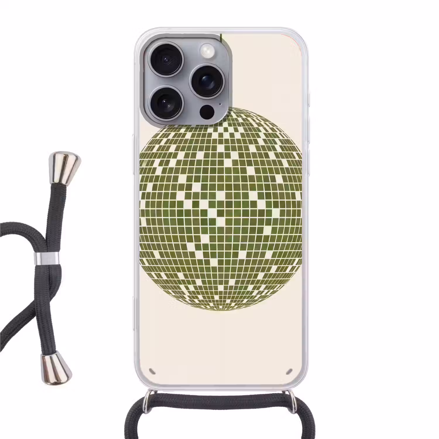 Disco - Bal - Groen - Abstract - Modern Hoesje iPhone 16 Pro Max met koord klein -3d