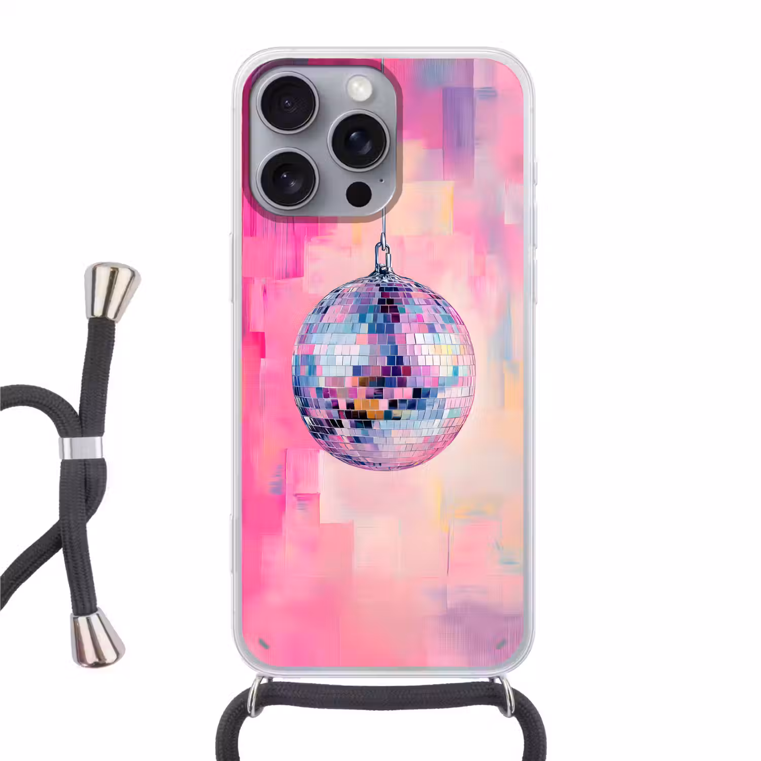 Discobal - Pink - Verf Hoesje iPhone 16 Pro Max met koord klein -3d