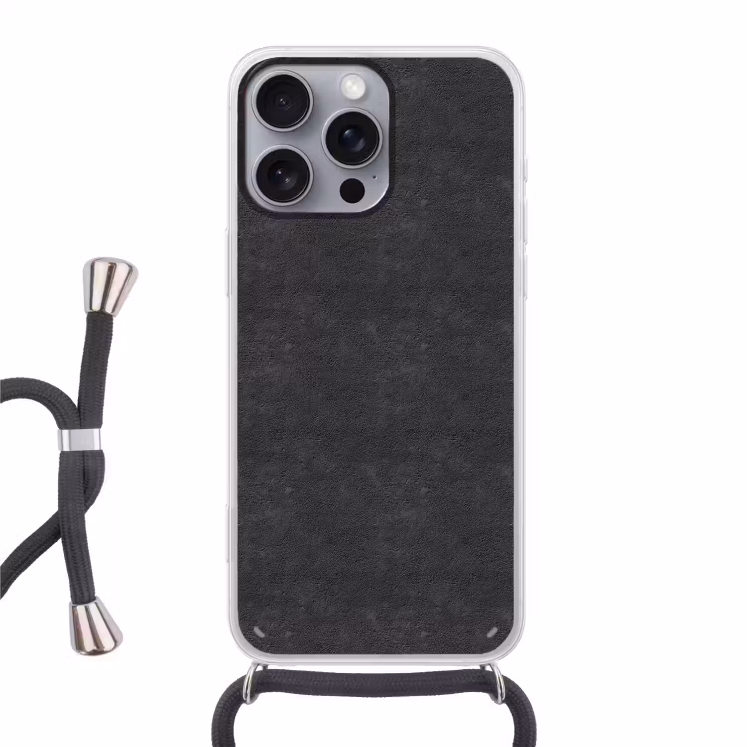 Donkergrijs - Asfaltstructuur - Ruw Hoesje iPhone 16 Pro Max met koord klein 804 -3d