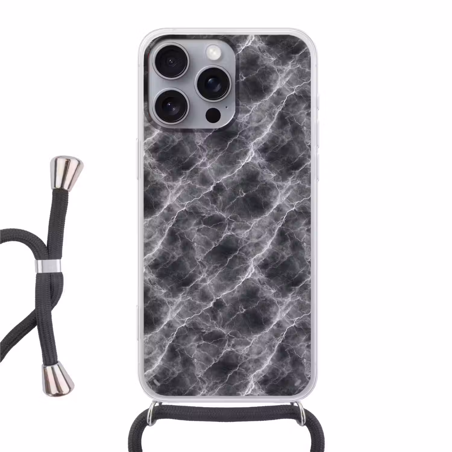 Donkergrijs - Bliksem - Marmer Hoesje iPhone 16 Pro Max met koord klein 804 -3d