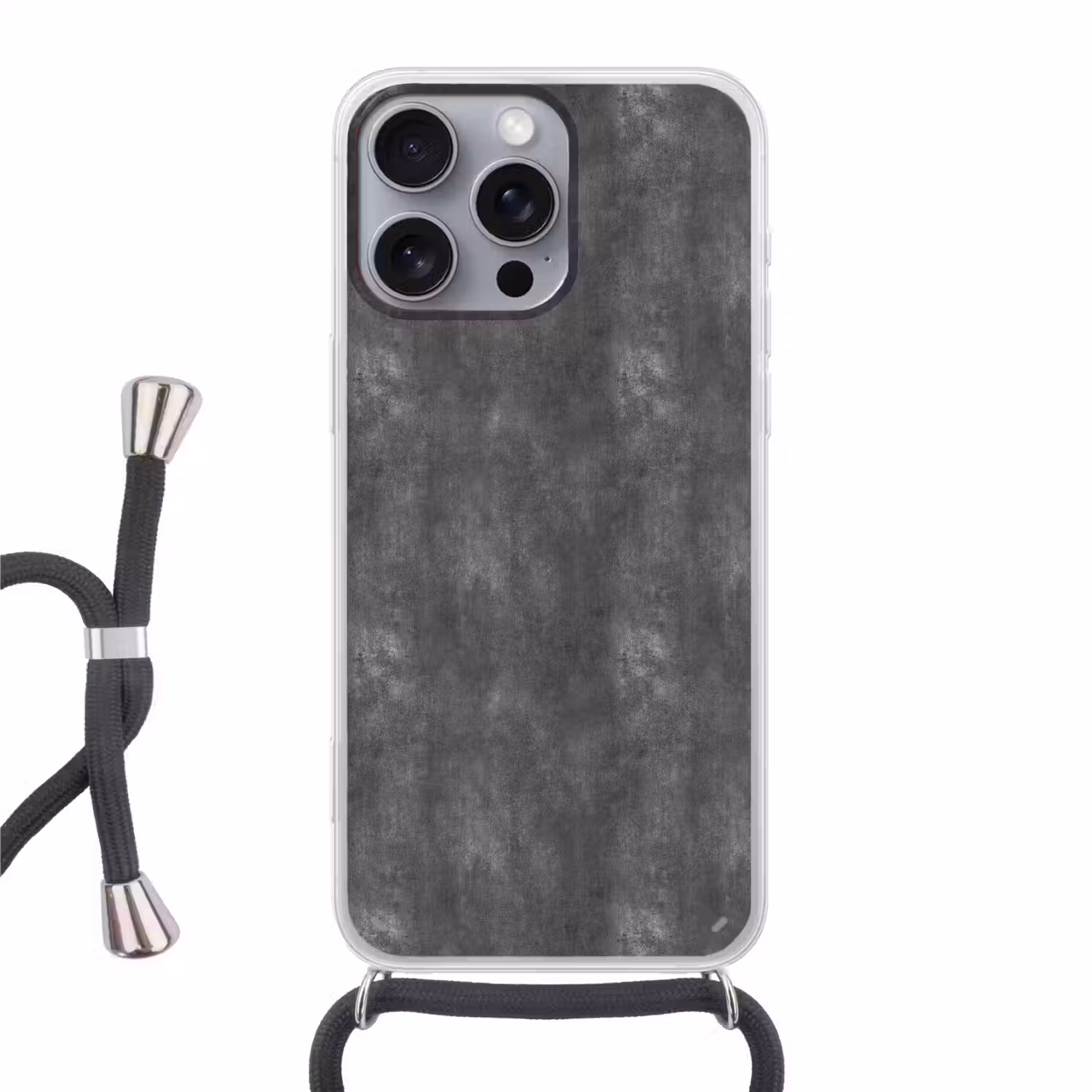 Donkergrijs - Ruw - Beton Hoesje iPhone 16 Pro Max met koord klein 804 -3d