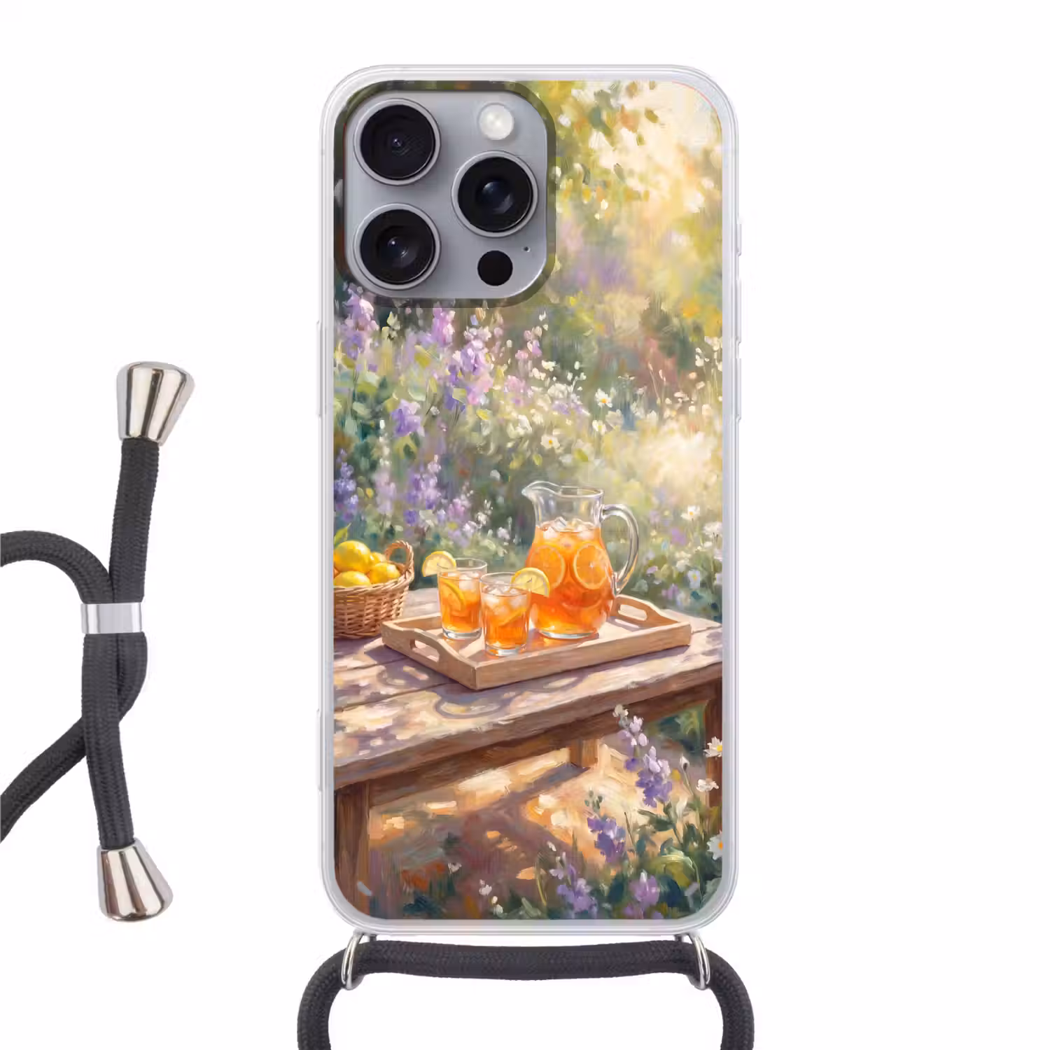 Drank - Citroen - Zomer - Tuin - Geel Hoesje iPhone 16 Pro Max met koord klein -3d