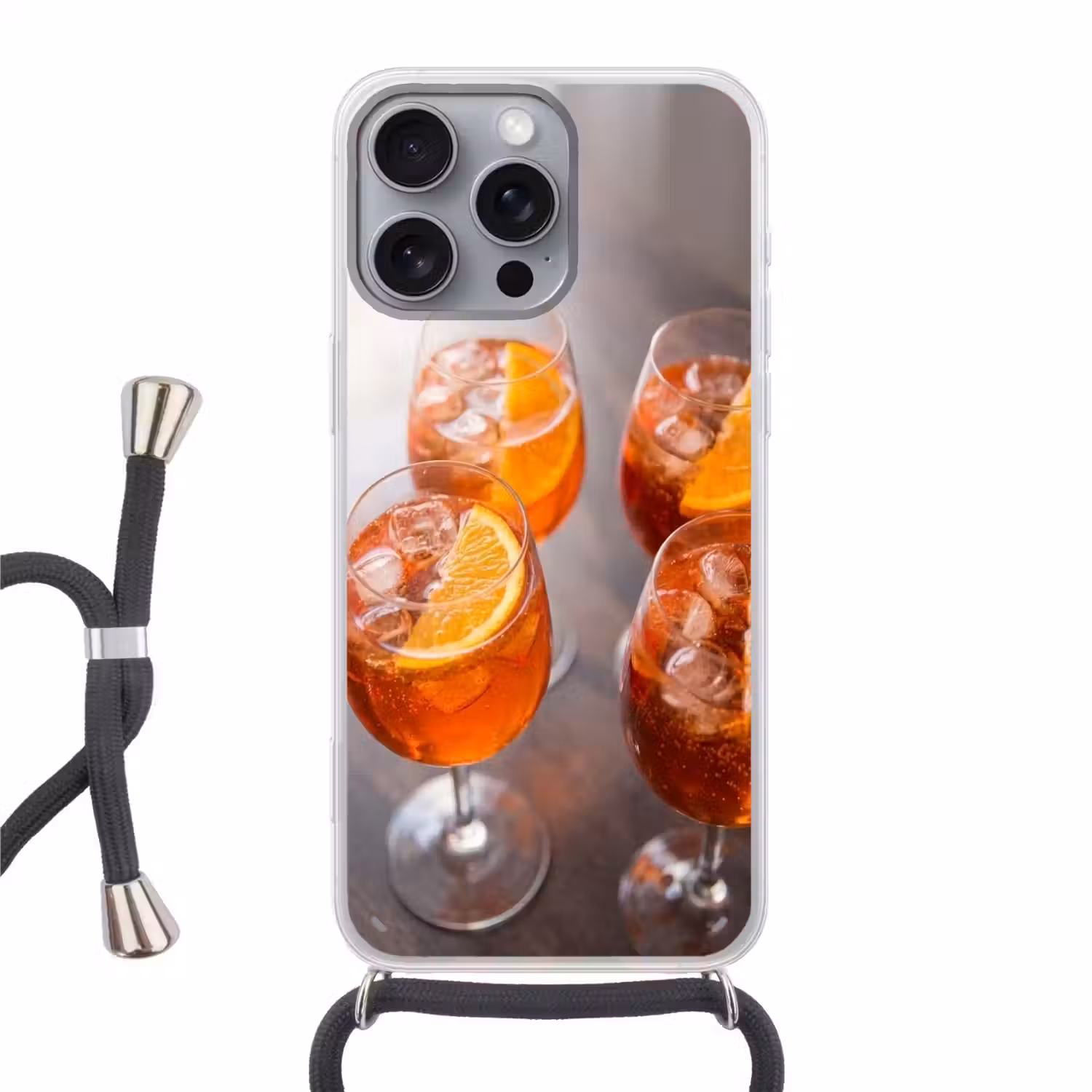 Drank - Sinaasappel - IJs - Zomer - Oranje Hoesje iPhone 16 Pro Max met koord klein -3d