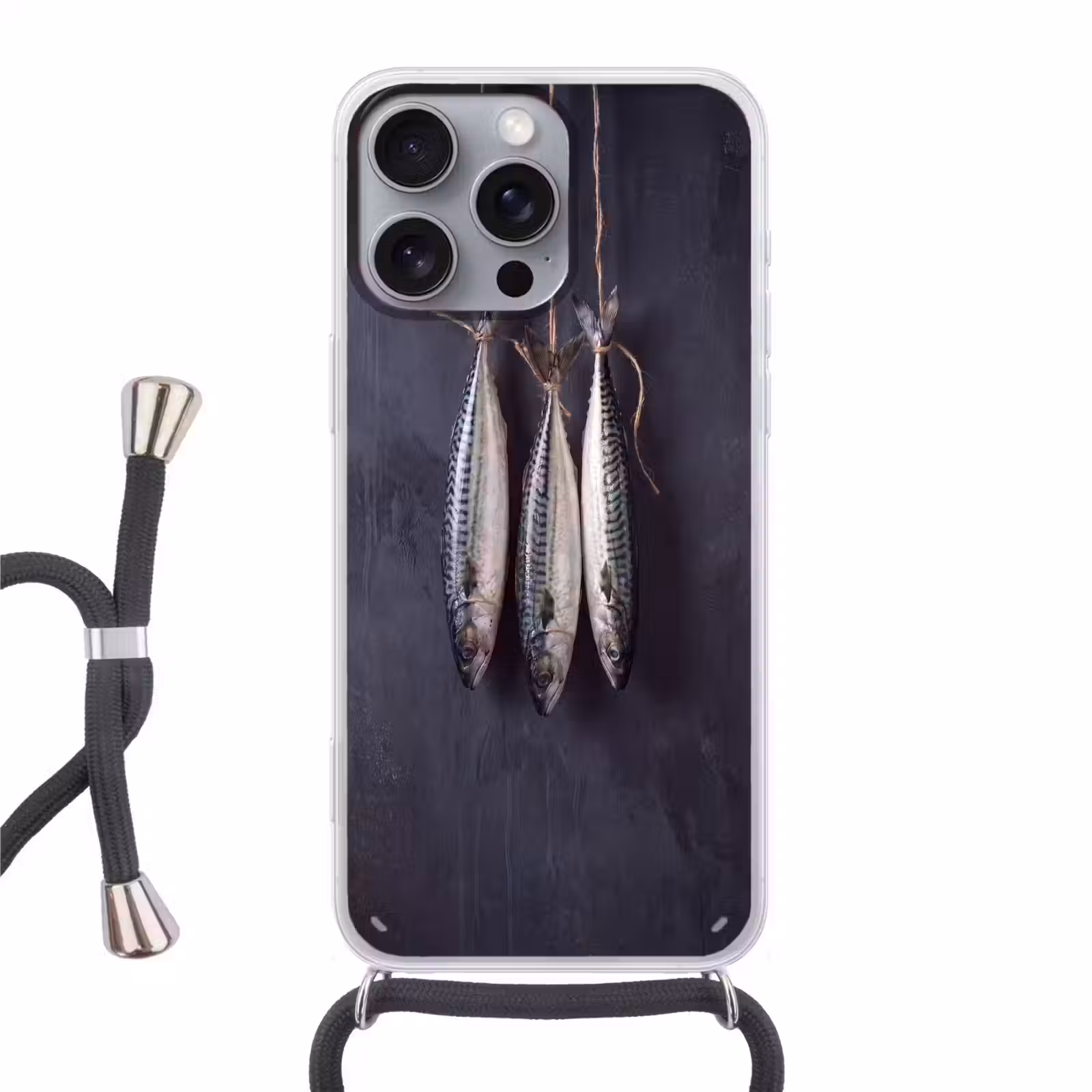 Telefoonhoesje met koord - Drie vissen - Touw - Drie vissen - Touw Hoesje iPhone 16 Pro Max met koord klein