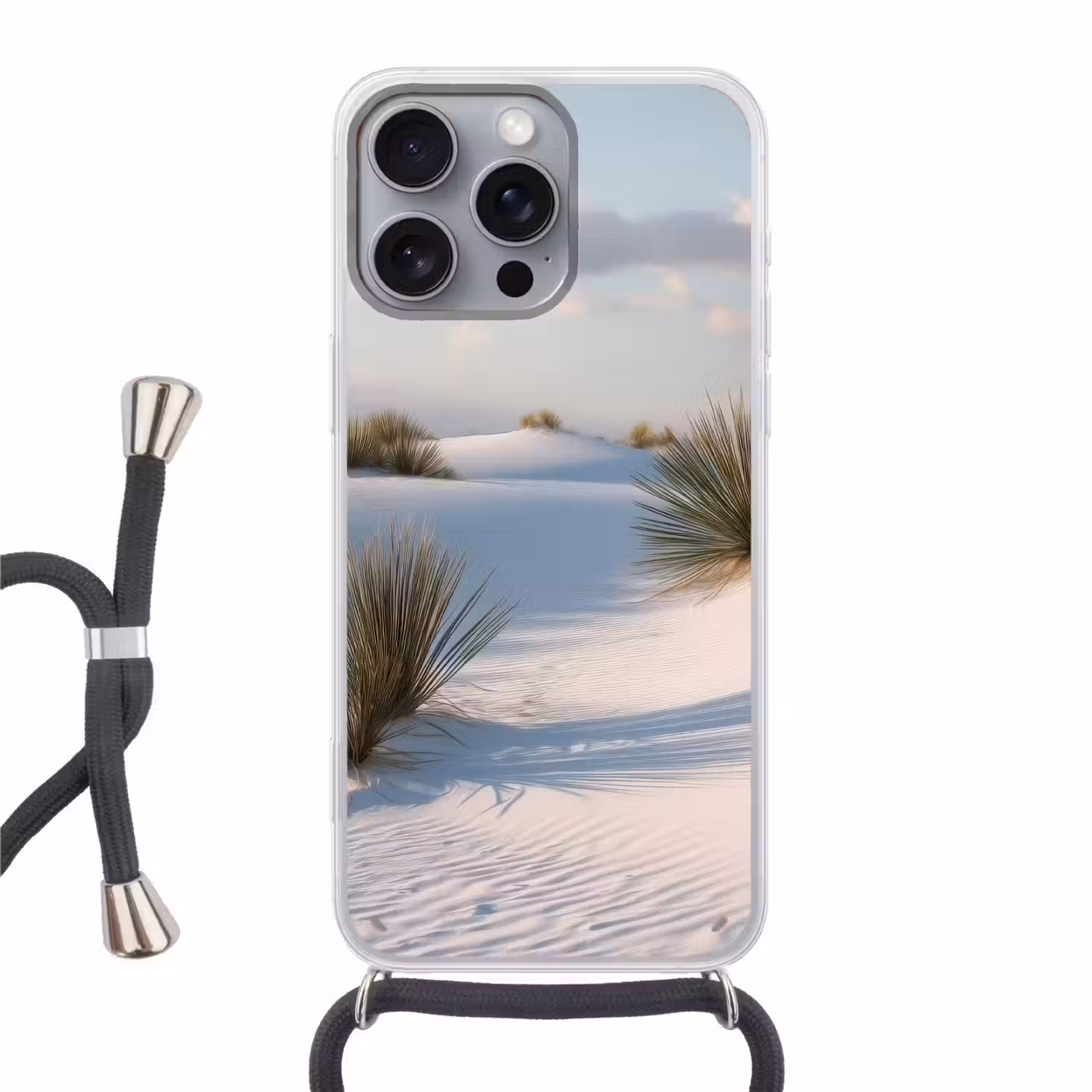 Duinen - Gras - Wolken - Beige Hoesje iPhone 16 Pro Max met koord klein -3d