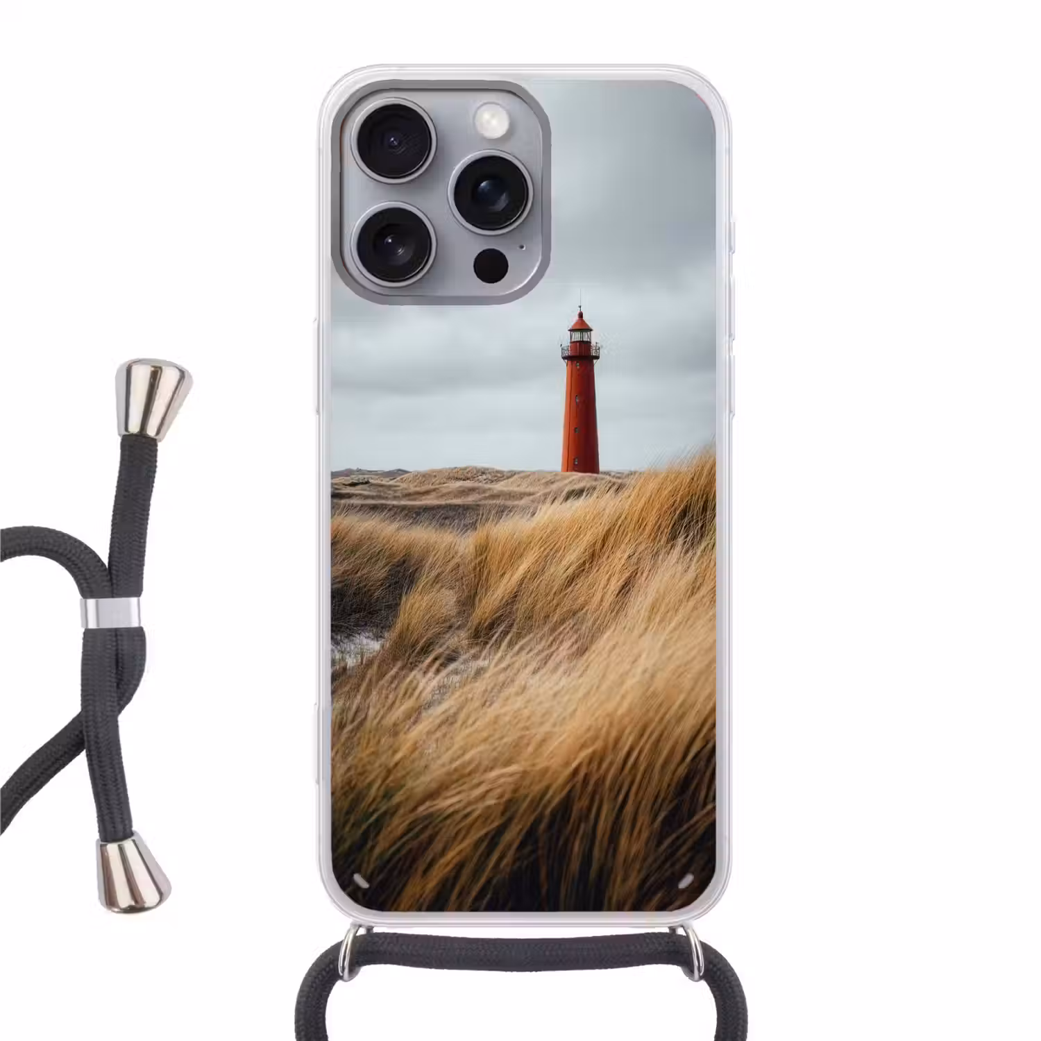 Duinen - Vuurtoren - Rood - Lucht Hoesje iPhone 16 Pro Max met koord klein -3d