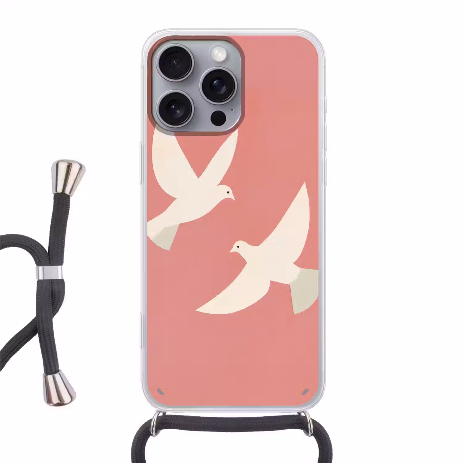 Duiven - Wit - Sierlijk Hoesje iPhone 16 Pro Max met koord klein -3d