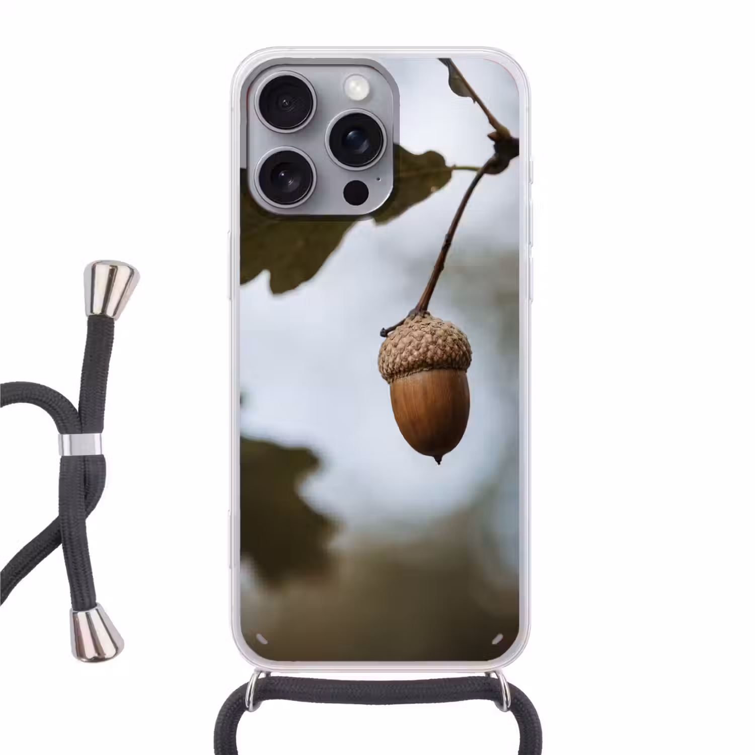 Eikel - Eikenblad - Bos - Herfst - Natuur Hoesje iPhone 16 Pro Max met koord klein -3d