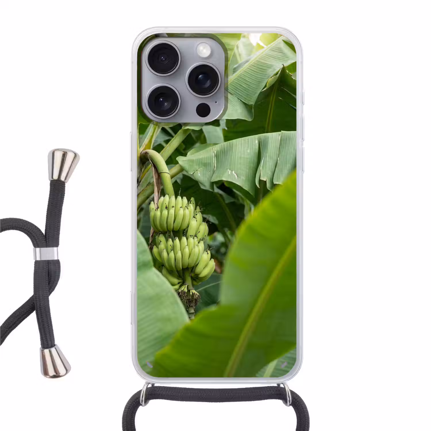 Eten - Bananen - Plantage - Groen Hoesje iPhone 16 Pro Max met koord klein -3d
