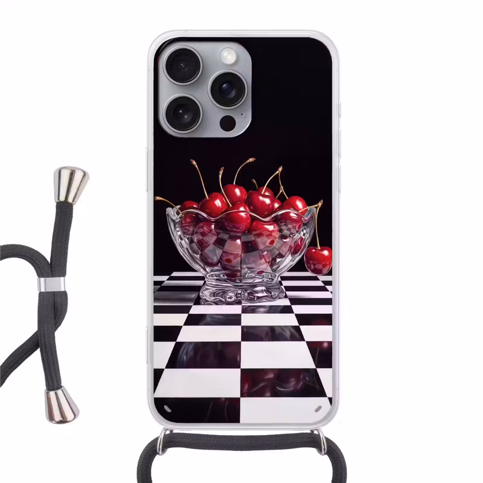Telefoonhoesje met koord - Eten - Kersen - Rood - Eten - Kersen - Rood Hoesje iPhone 16 Pro Max met koord klein