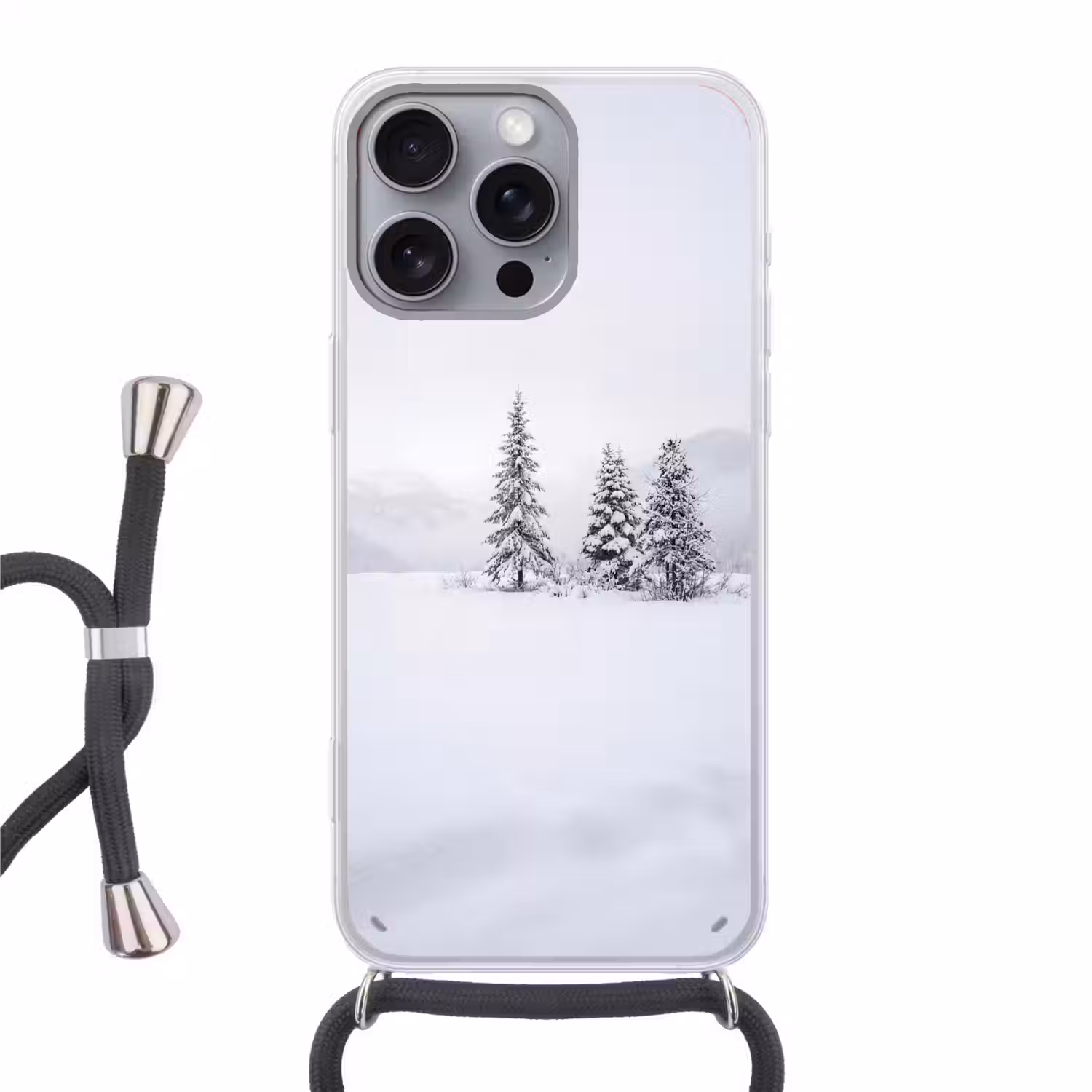 Fijnsparren - Sneeuw - Winter - Landschap - Stilte Hoesje iPhone 16 Pro Max met koord klein -3d