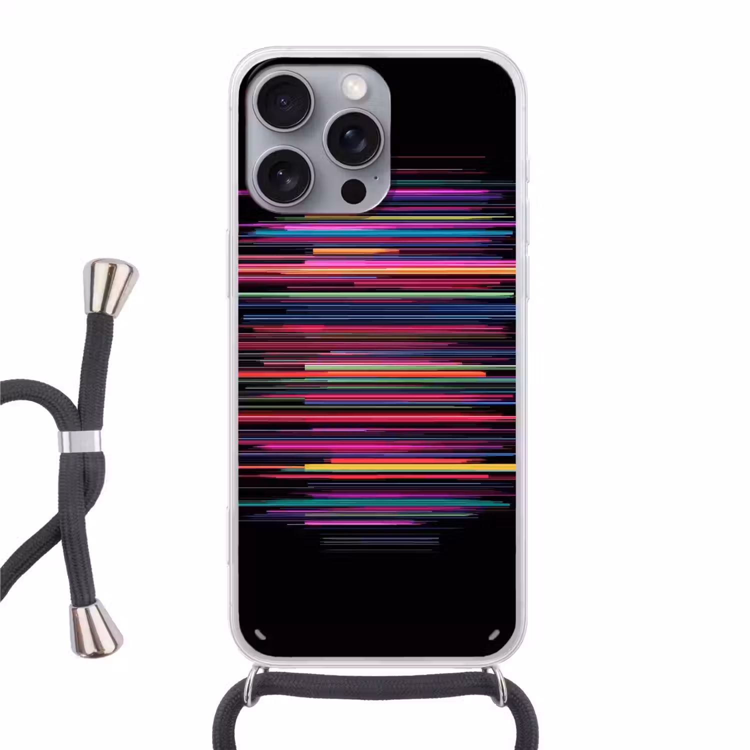Gaming - Abstract - Lijnen - Horizontaal - Kleurrijk Hoesje iPhone 16 Pro Max met koord klein -3d