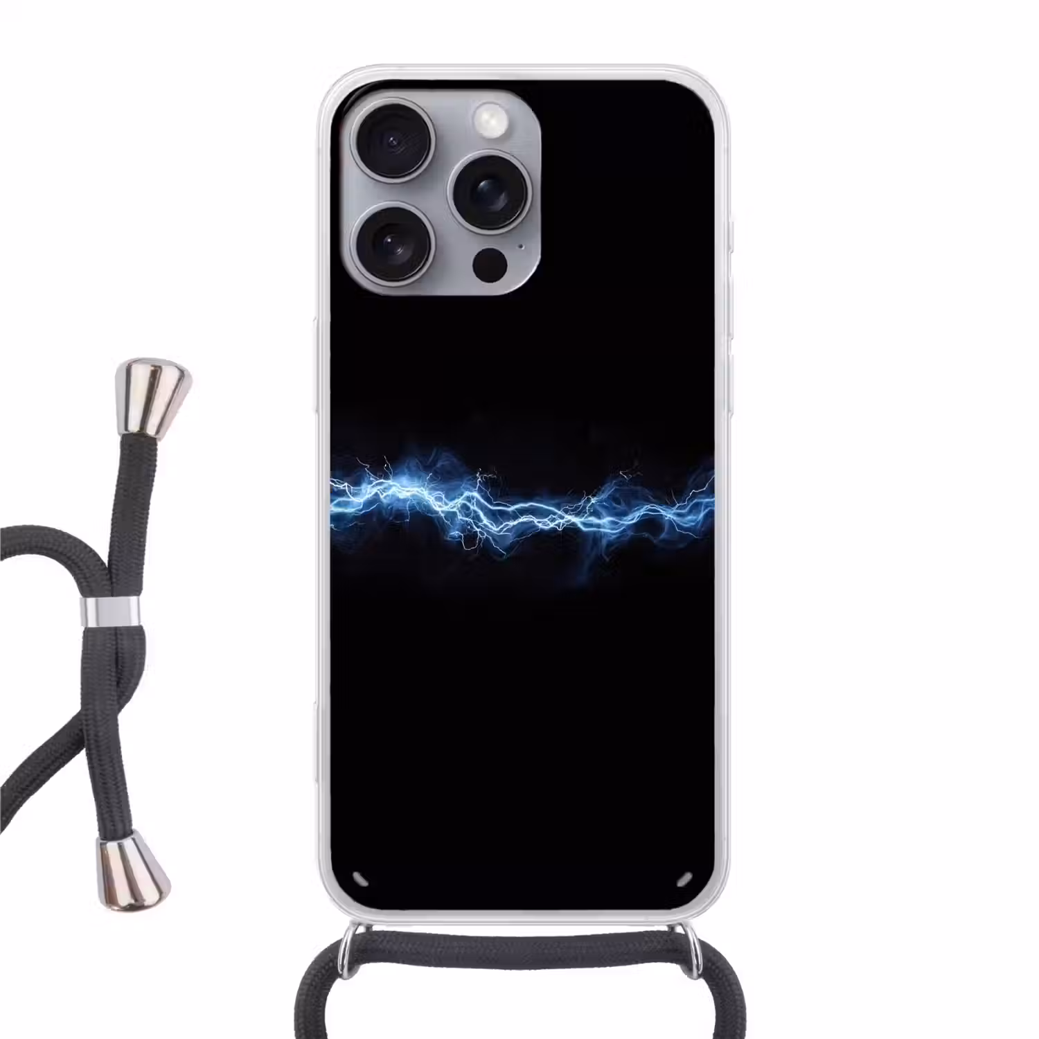 Gaming - Bliksemflits - Blauw - Energie Hoesje iPhone 16 Pro Max met koord klein -3d