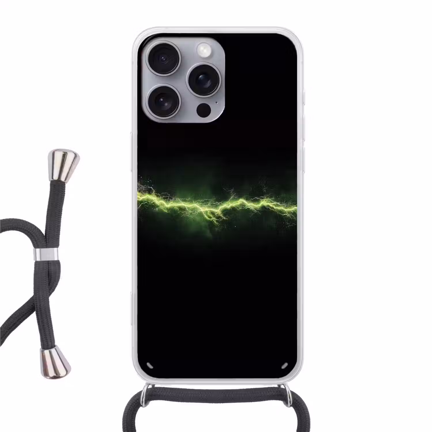 Gaming - Elektriciteit - Lijn - Vonken - Groen Hoesje iPhone 16 Pro Max met koord klein -3d