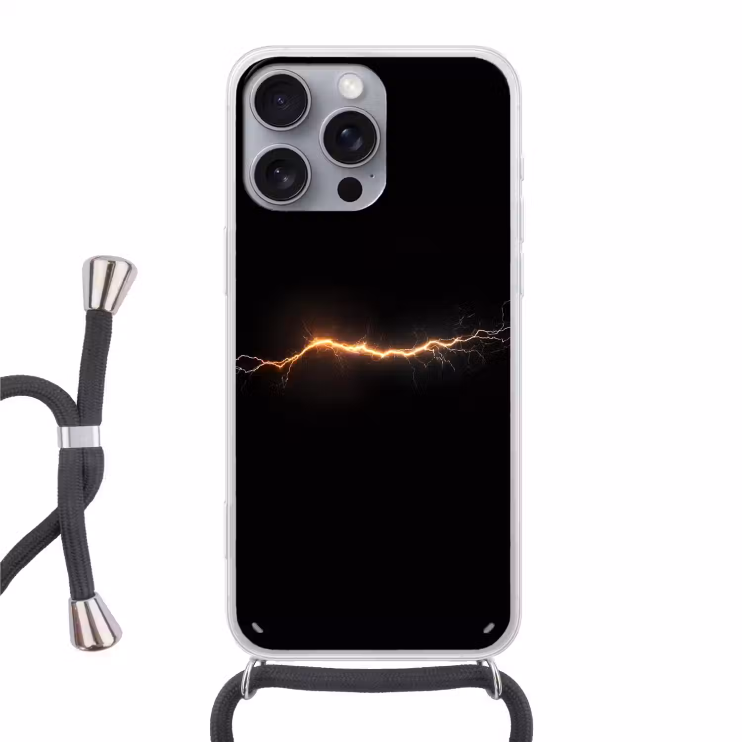 Gaming - Oranje - Bliksemflits - Licht Hoesje iPhone 16 Pro Max met koord klein -3d