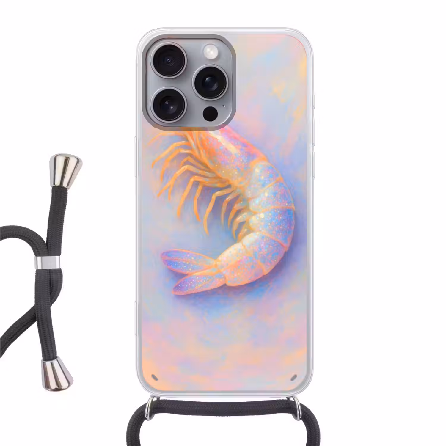 Garnaal - Subtiele structuur - Blauw - Roze Hoesje iPhone 16 Pro Max met koord klein -3d