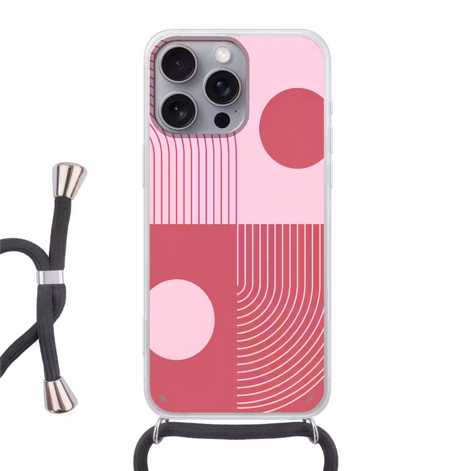 Geometrie - Patroon - Abstract - Roze - Modern Hoesje iPhone 16 Pro Max met koord klein -3d