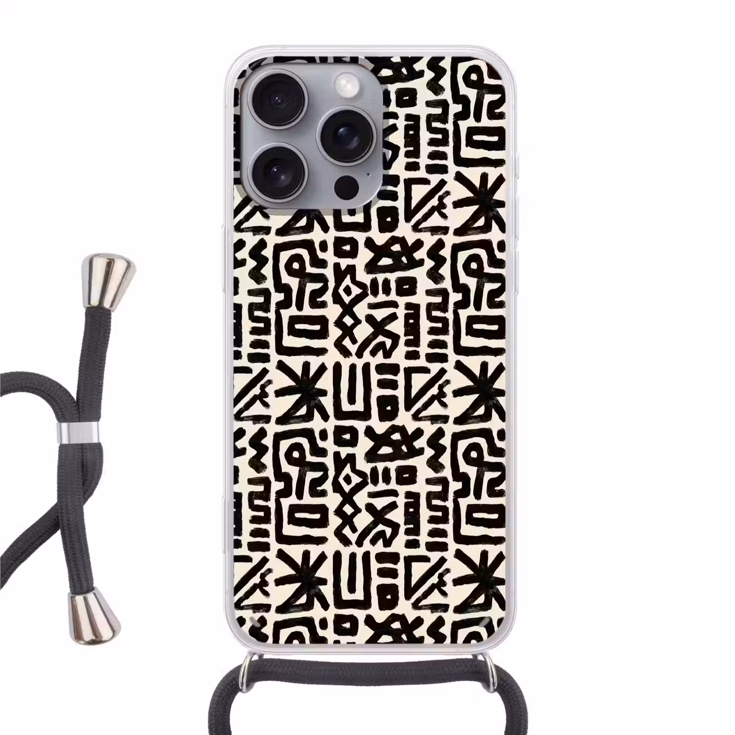 Geometrisch - Figuren - Zwart Hoesje iPhone 16 Pro Max met koord klein 804 -3d