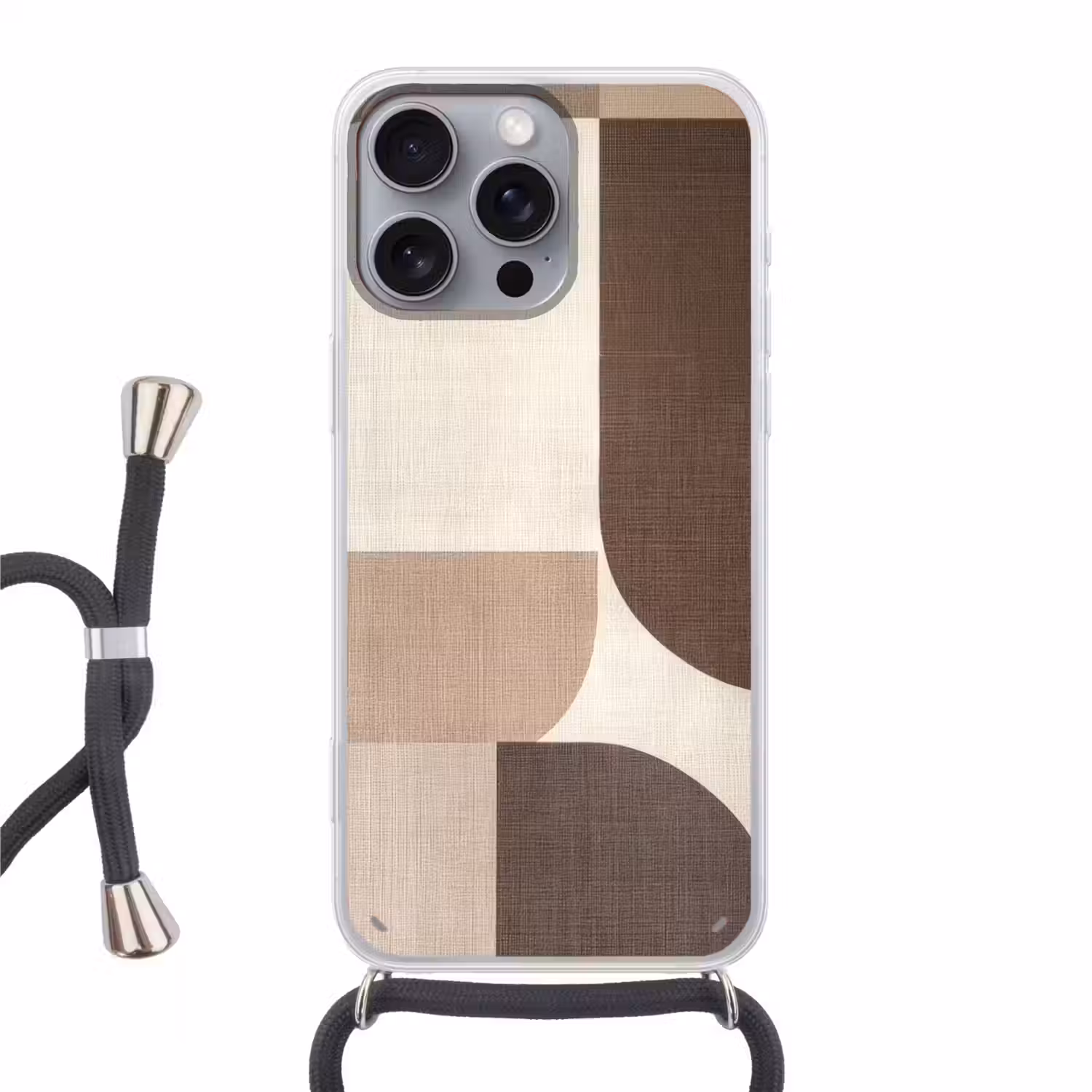 Geometrisch - Geweven structuur - Modern Hoesje iPhone 16 Pro Max met koord klein -3d