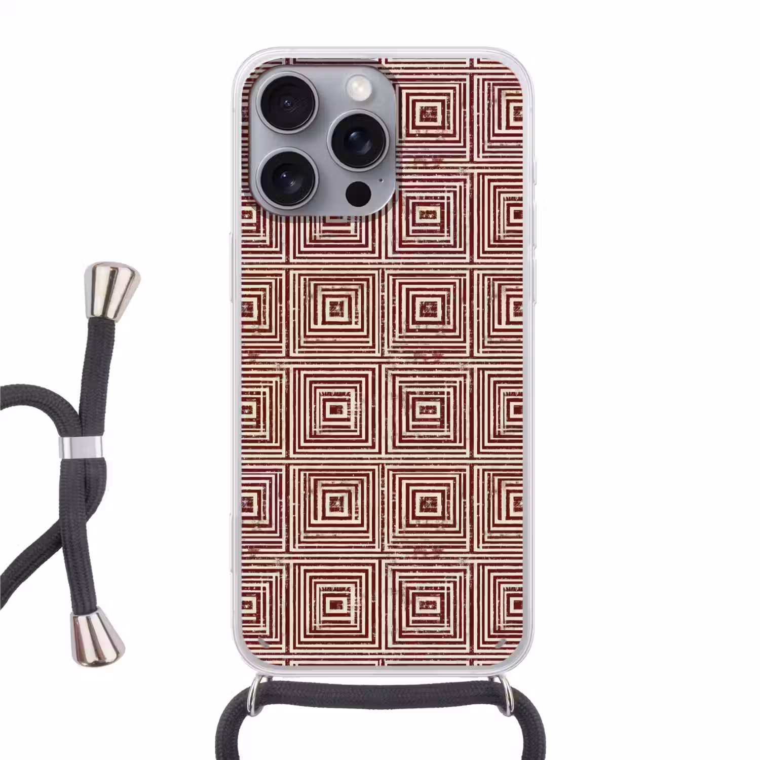 Geometrisch - Patroon - Rood Hoesje iPhone 16 Pro Max met koord klein 804 -3d
