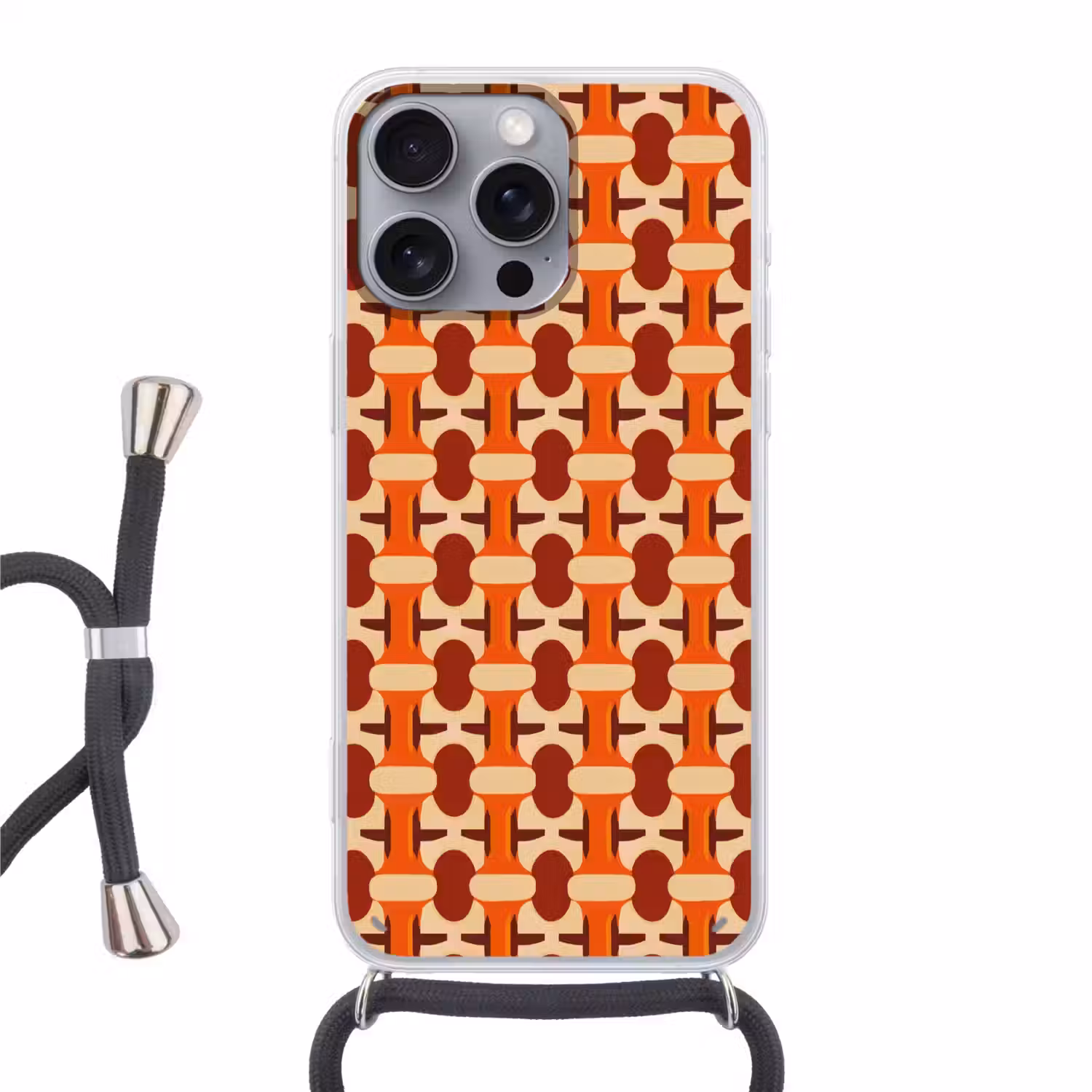 Geometrisch - Retro - Oranje Hoesje iPhone 16 Pro Max met koord klein 804 -3d