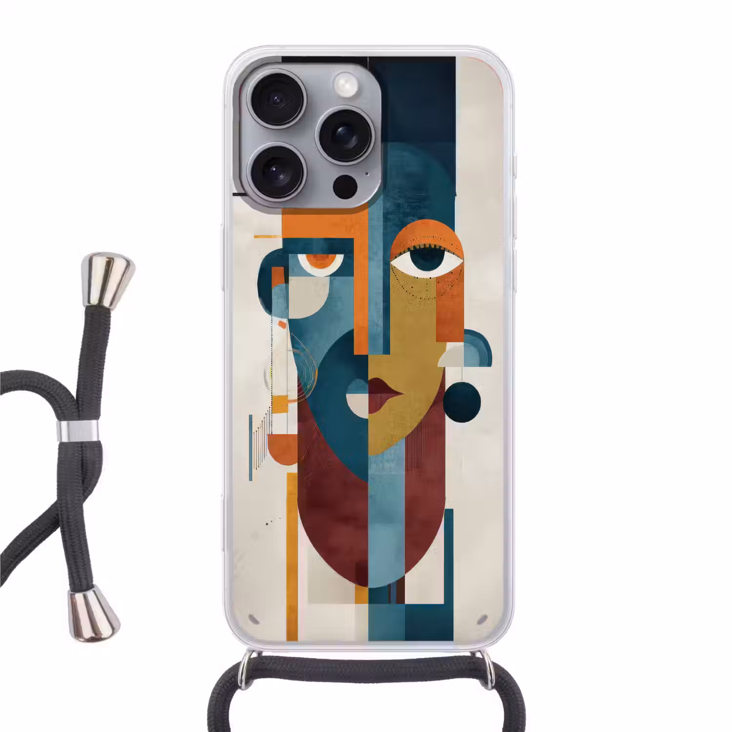 Geometrisch - Strakke vormen - Kleurrijk Hoesje iPhone 16 Pro Max met koord klein -3d
