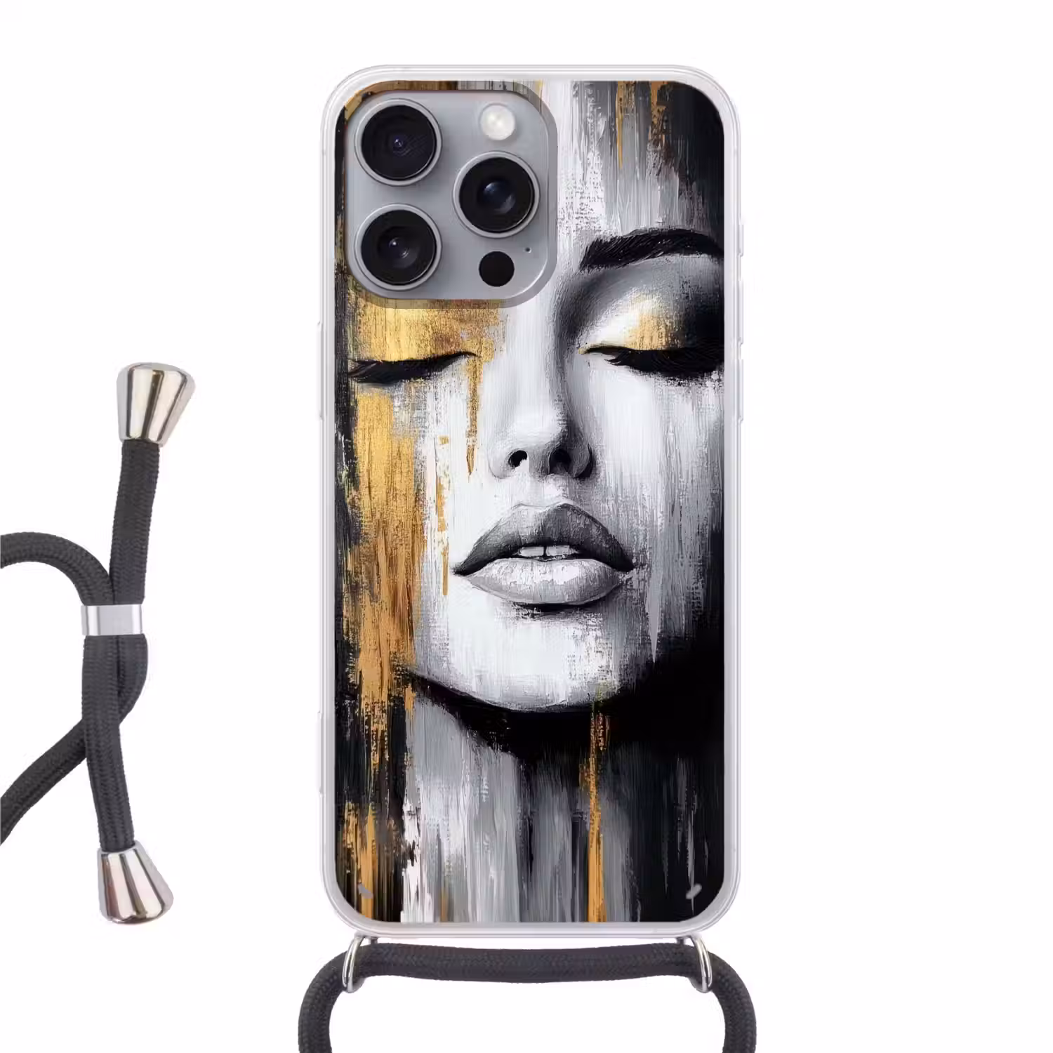 Gezicht - Vrouw - Penseelstreken - Abstract Hoesje iPhone 16 Pro Max met koord klein -3d