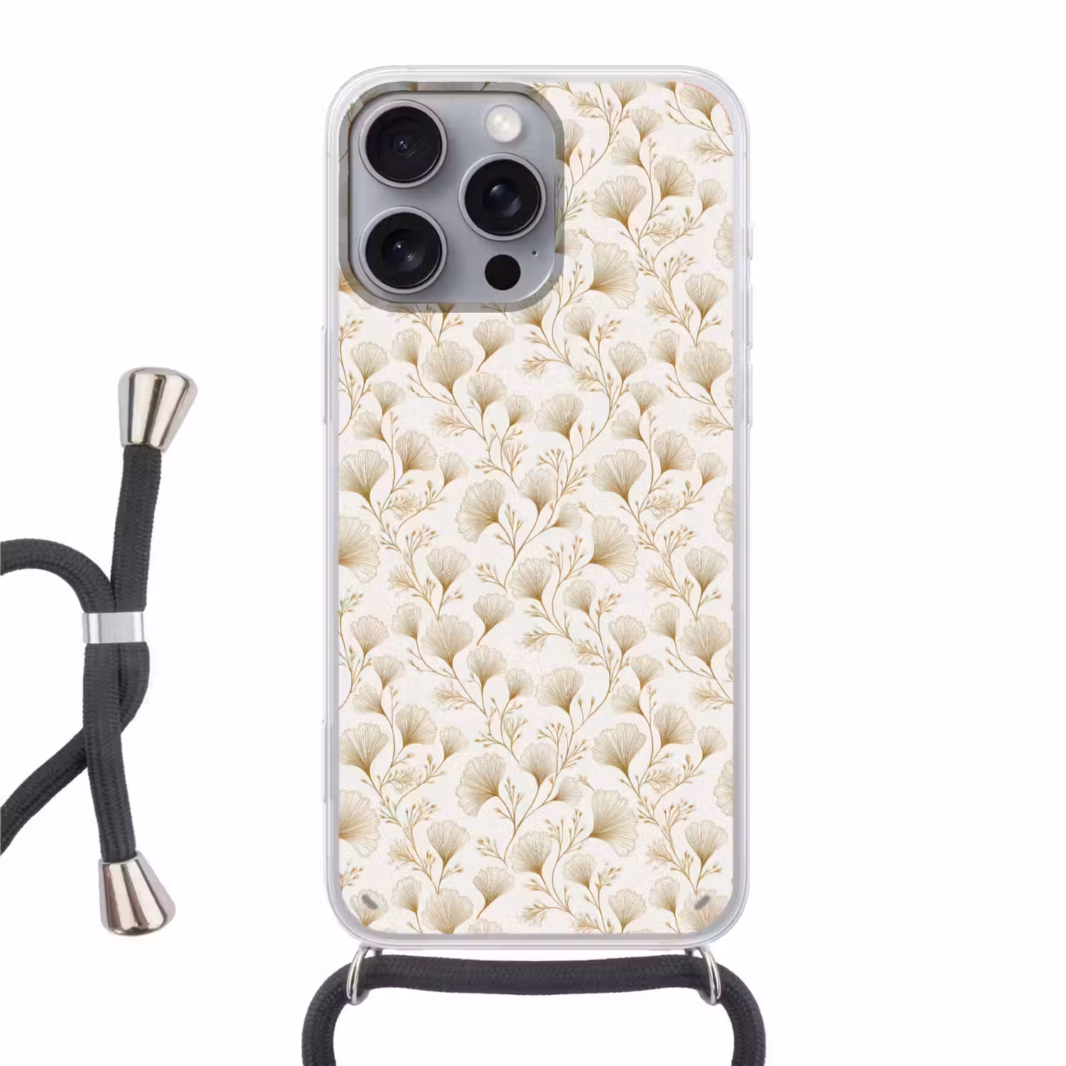 Ginkgo - Takken - Goud Hoesje iPhone 16 Pro Max met koord klein 804 -3d
