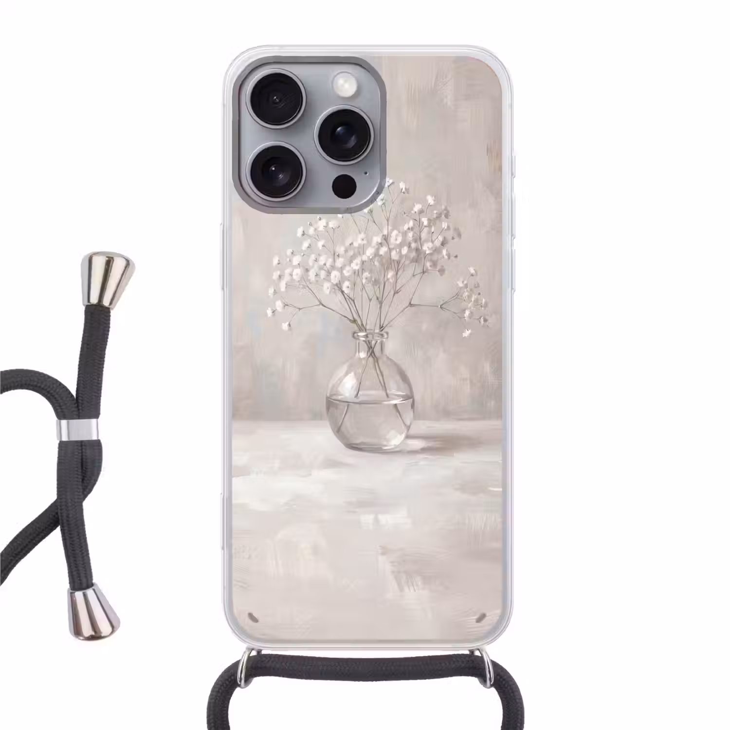 Gipskruid - Vaas - Wit Hoesje iPhone 16 Pro Max met koord klein -3d