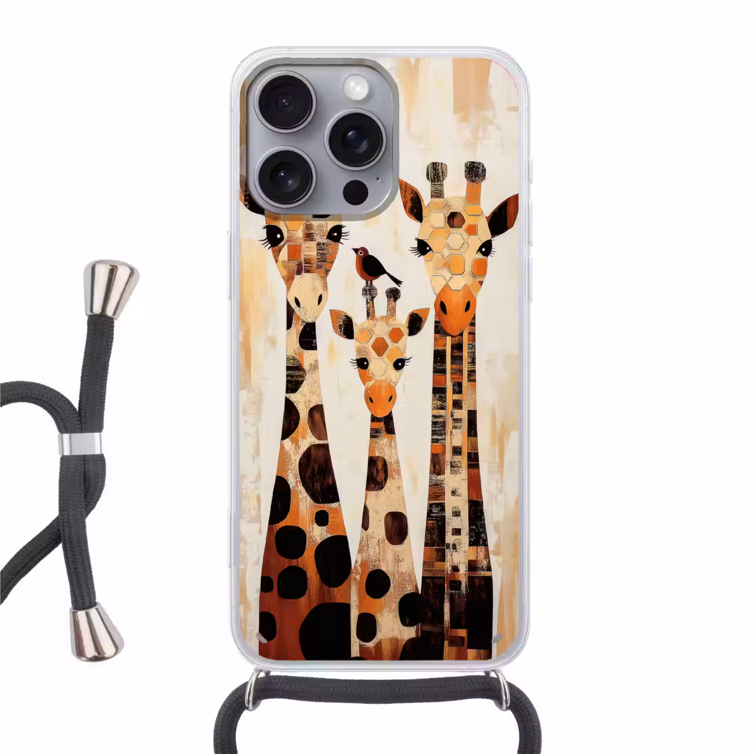 Giraffen - Cartoon - Crème Hoesje iPhone 16 Pro Max met koord klein -3d