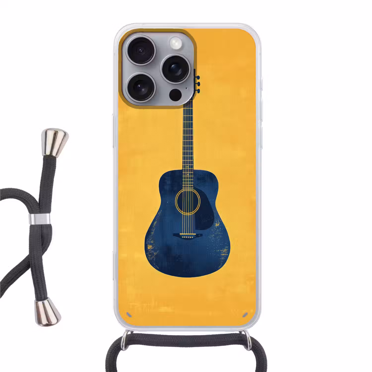 Gitaar - Akoestisch - Geel - Minimalistisch Hoesje iPhone 16 Pro Max met koord klein -3d