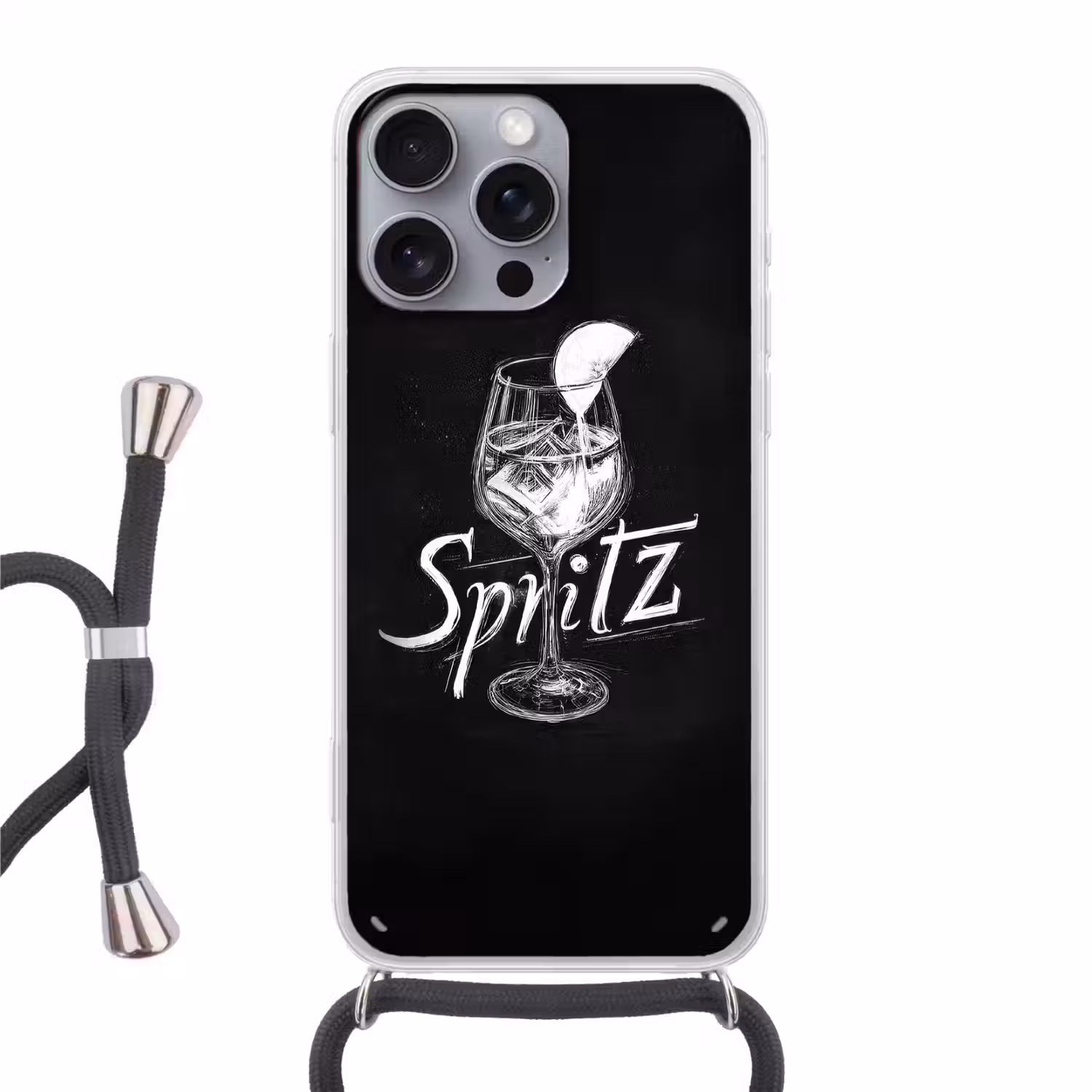 Glas spritz - Krijtletters - Ijsblokjes - Citroen Hoesje iPhone 16 Pro Max met koord klein -3d