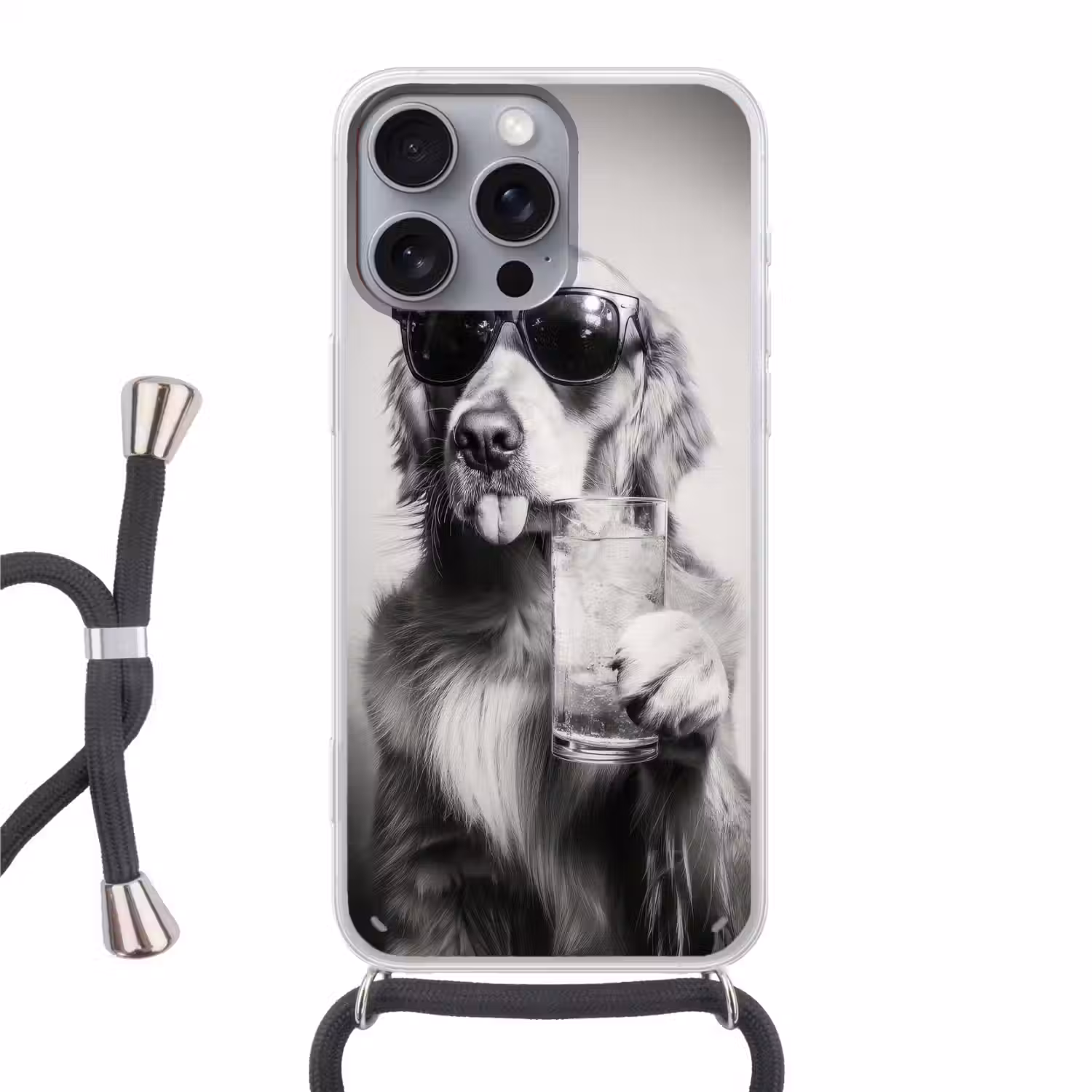 Golden retriever - Hond - Zonnebril - Gkas Hoesje iPhone 16 Pro Max met koord klein -3d