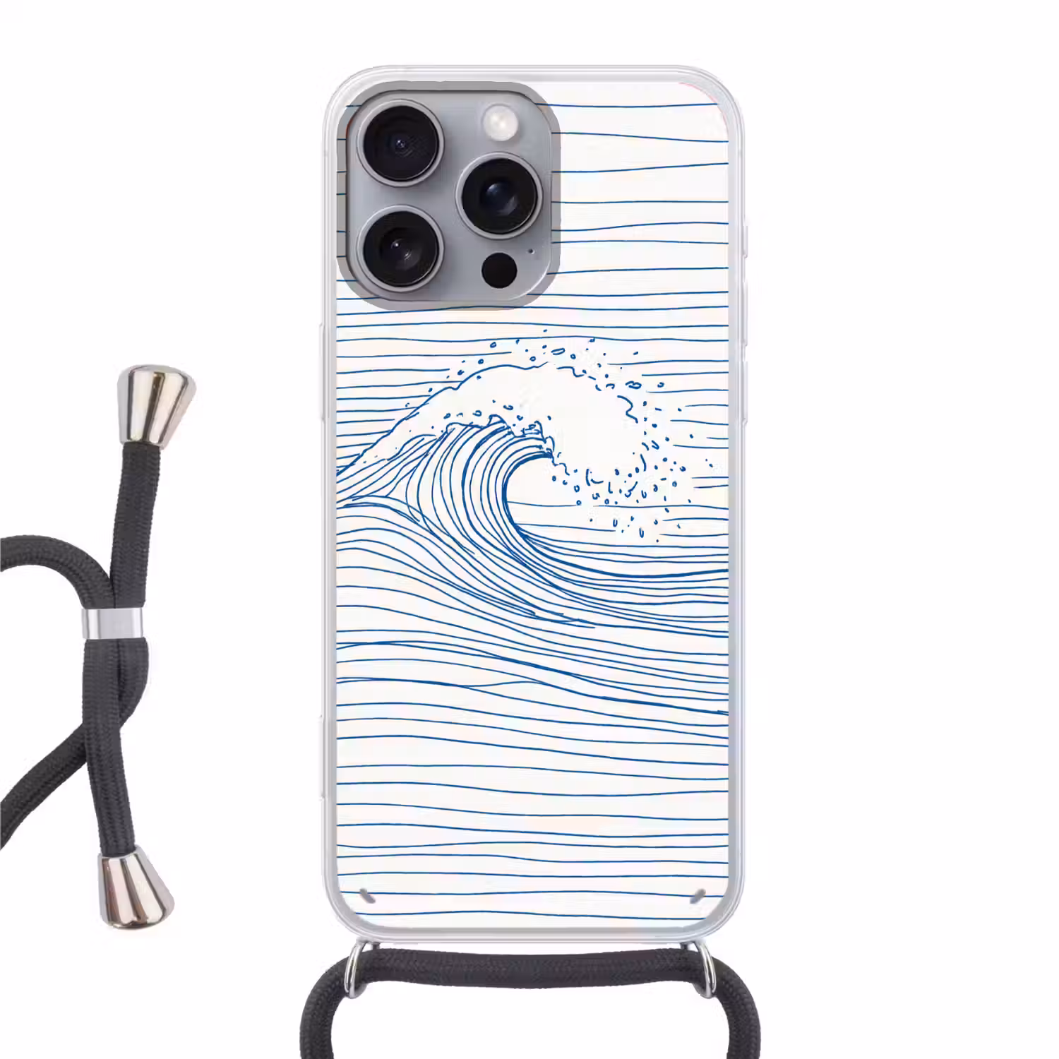 Golf - Brekende - Natuur - Minimalistisch - Blauw Hoesje iPhone 16 Pro Max met koord klein -3d