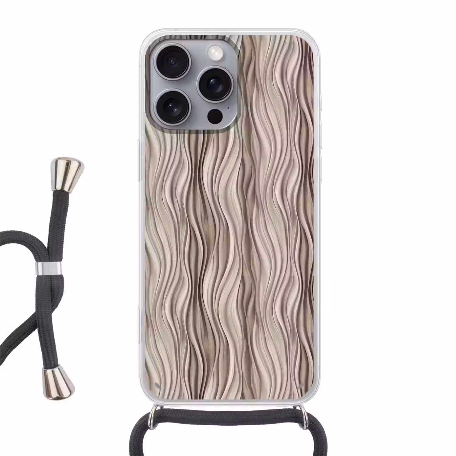Golven - 3D - Crème Hoesje iPhone 16 Pro Max met koord klein 804 -3d