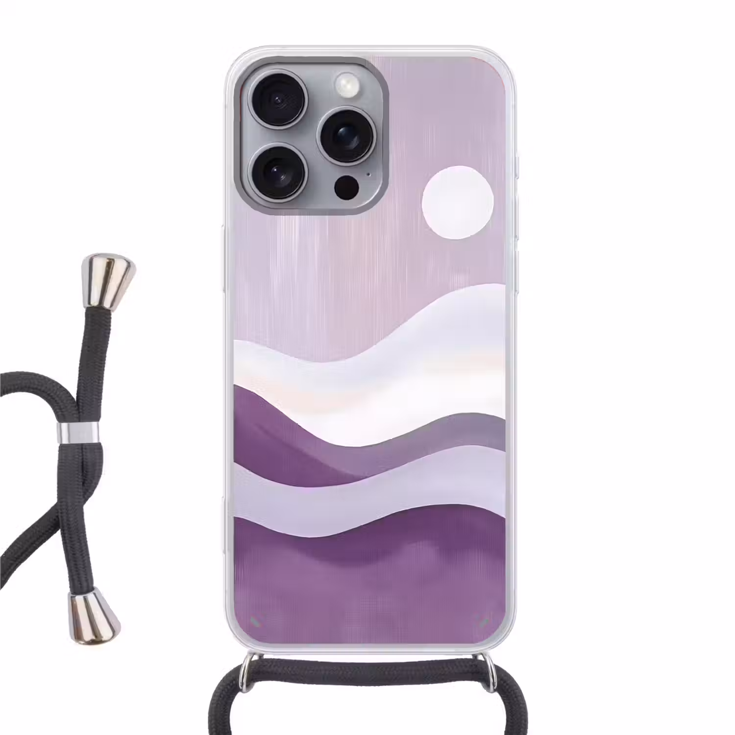 Golven - Heuvels - Abstract - Paars Hoesje iPhone 16 Pro Max met koord klein -3d