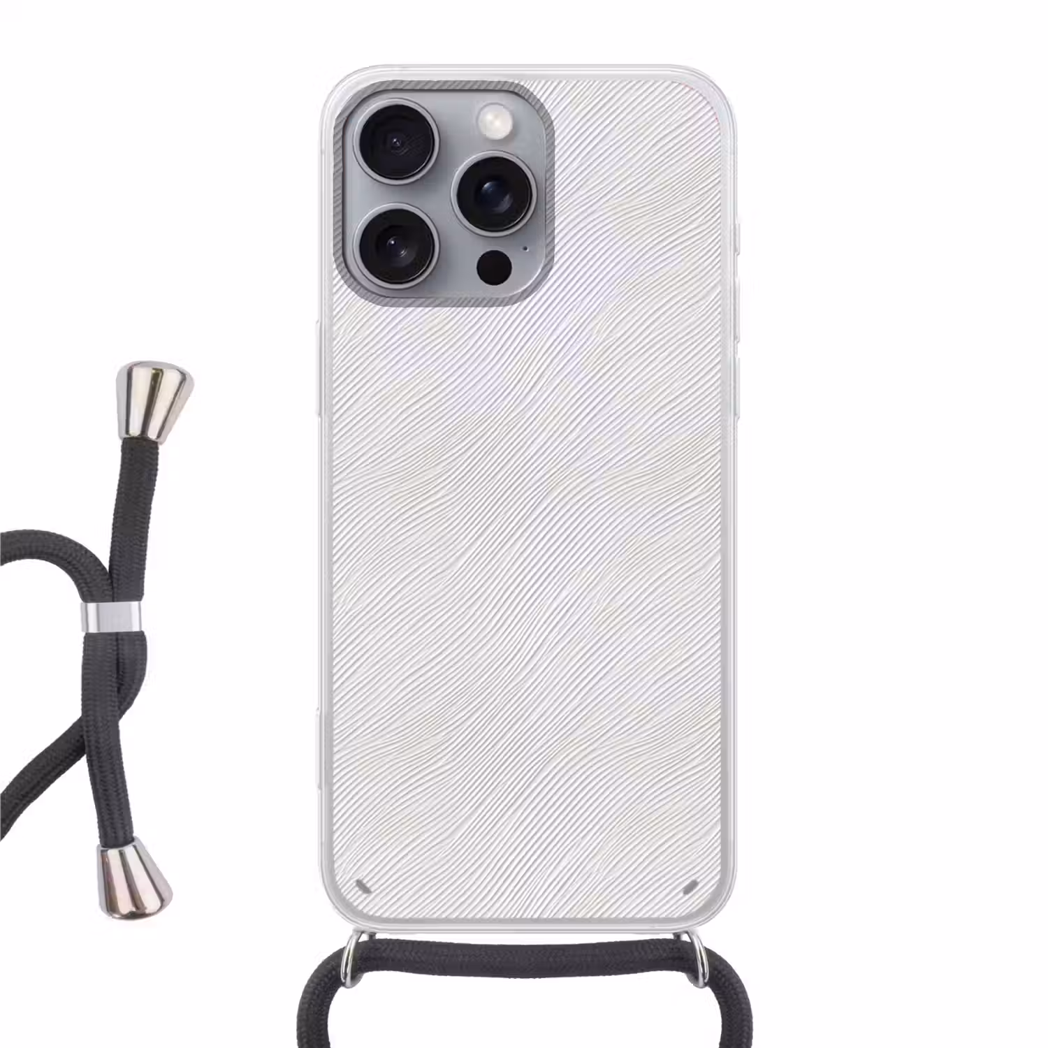 Golven - Ribbels - Wit Hoesje iPhone 16 Pro Max met koord klein 804 -3d