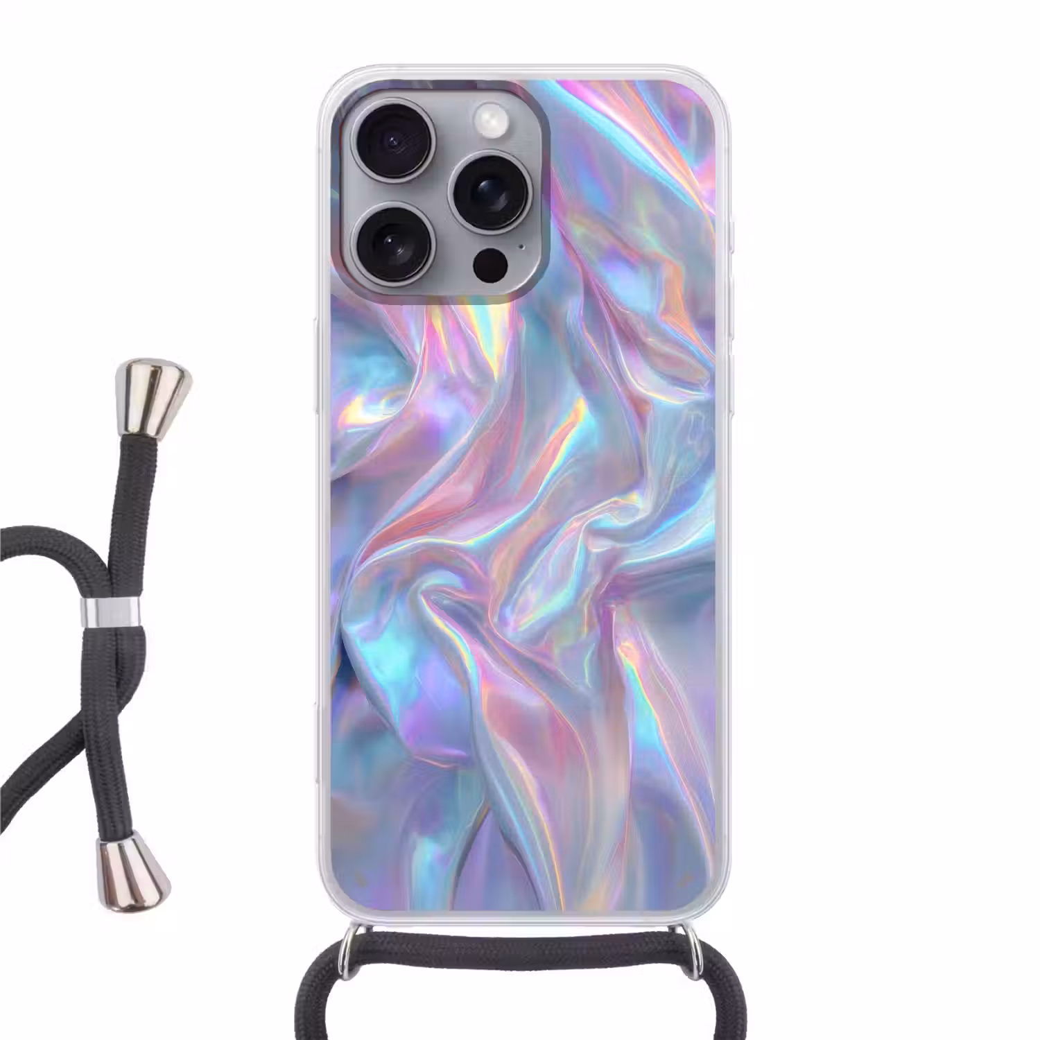 Golvend - Pasteltinten - Glanzend - Stof Hoesje iPhone 16 Pro Max met koord klein -3d