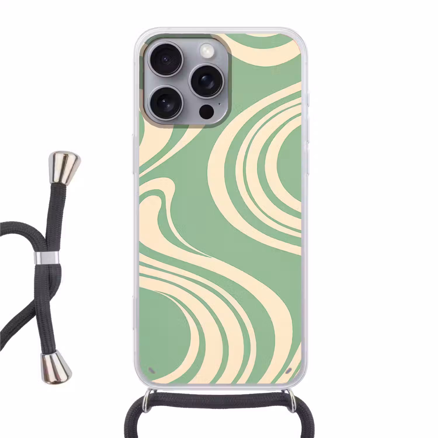 Golvende lijnen - Mintgroen - Dansende vormen Hoesje iPhone 16 Pro Max met koord klein -3d