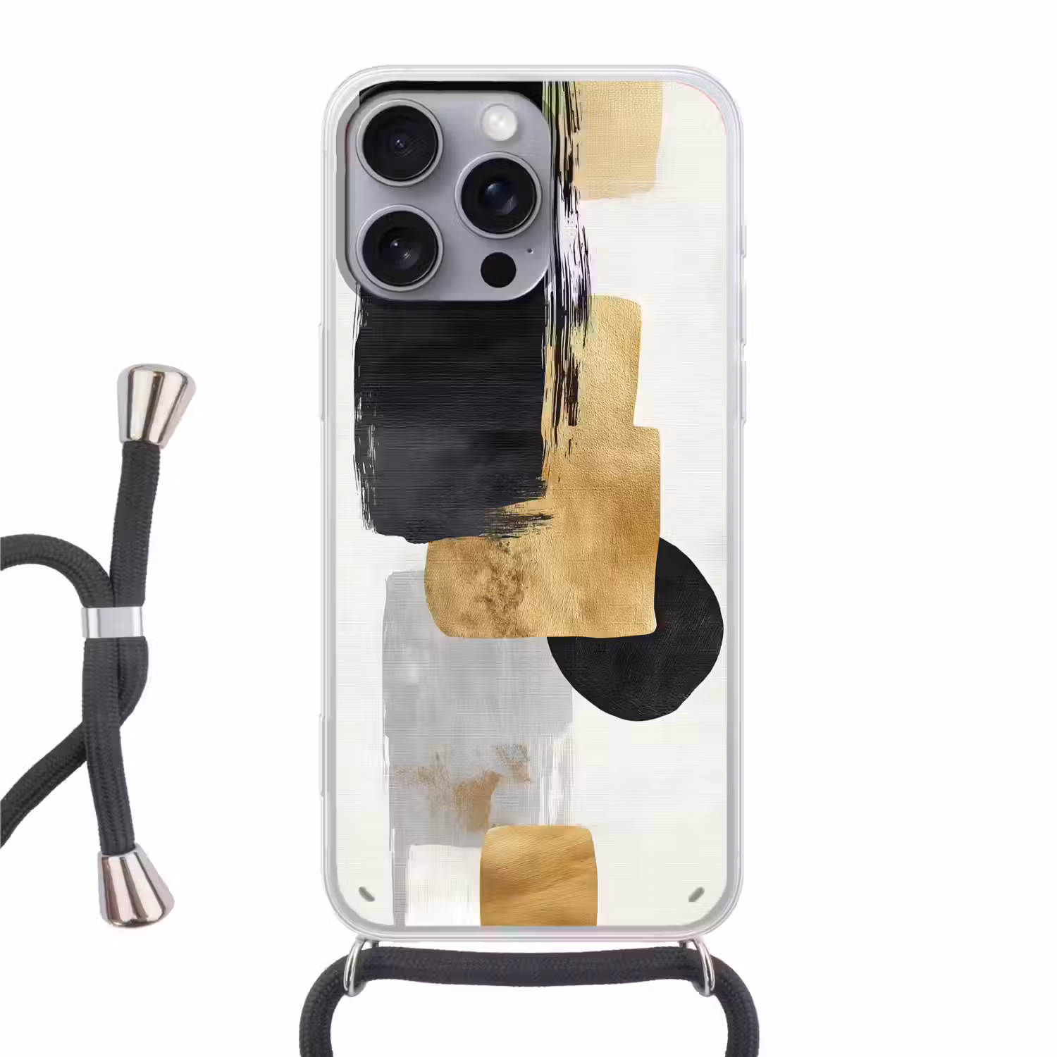 Goud - Rechthoeken - Cirkels - Abstract Hoesje iPhone 16 Pro Max met koord klein -3d