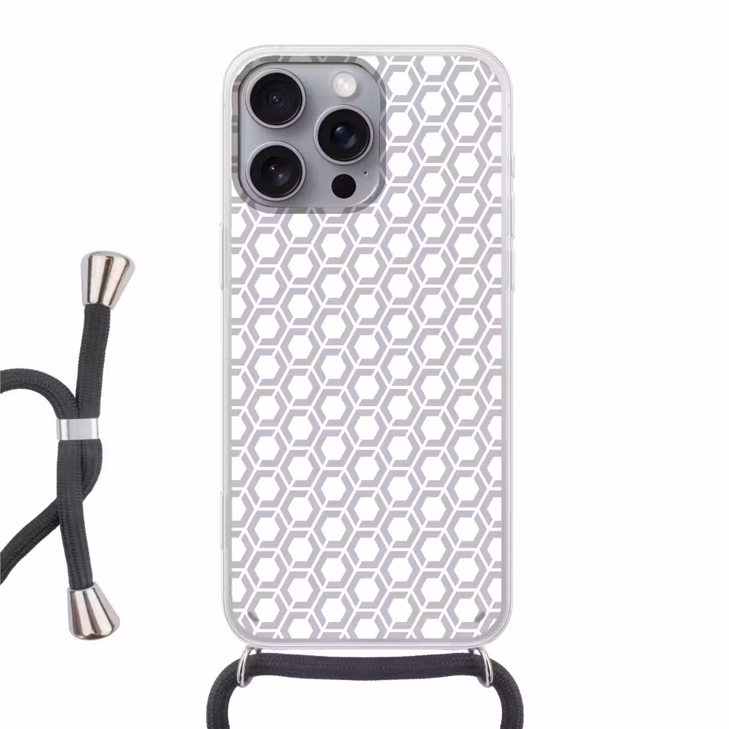 Grafisch - Patroon - Modern - Hexagon Hoesje iPhone 16 Pro Max met koord klein 804 -3d