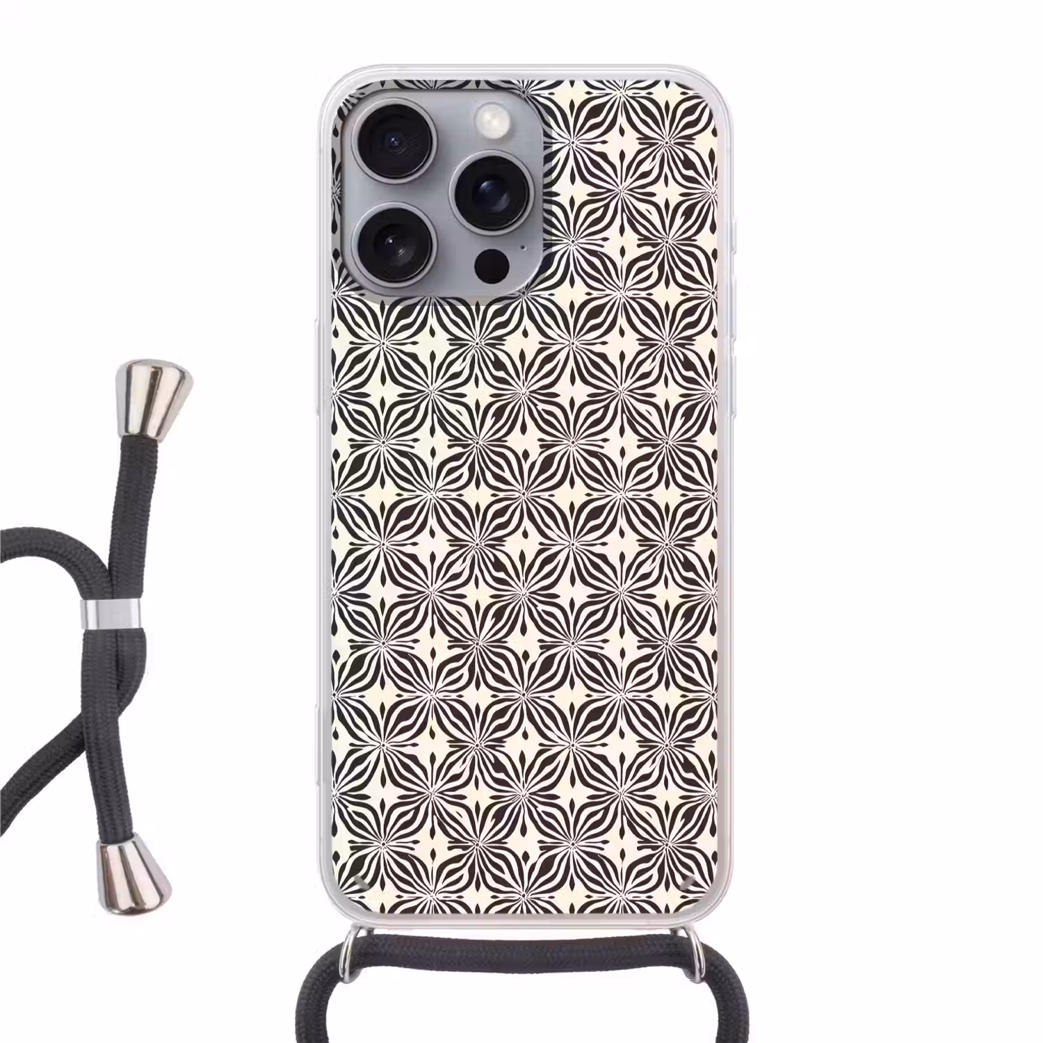 Grafisch - Patroon - Zwart Hoesje iPhone 16 Pro Max met koord klein 804 -3d