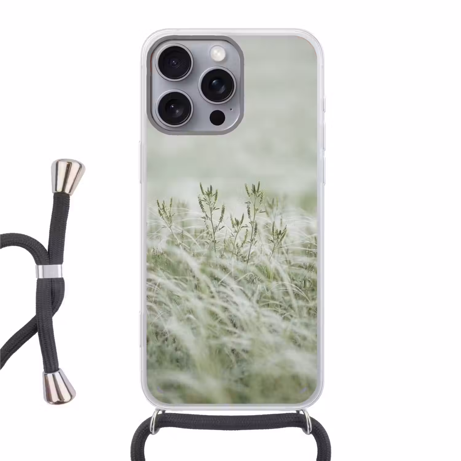 Grassen - Minimalistisch - Groen Hoesje iPhone 16 Pro Max met koord klein -3d